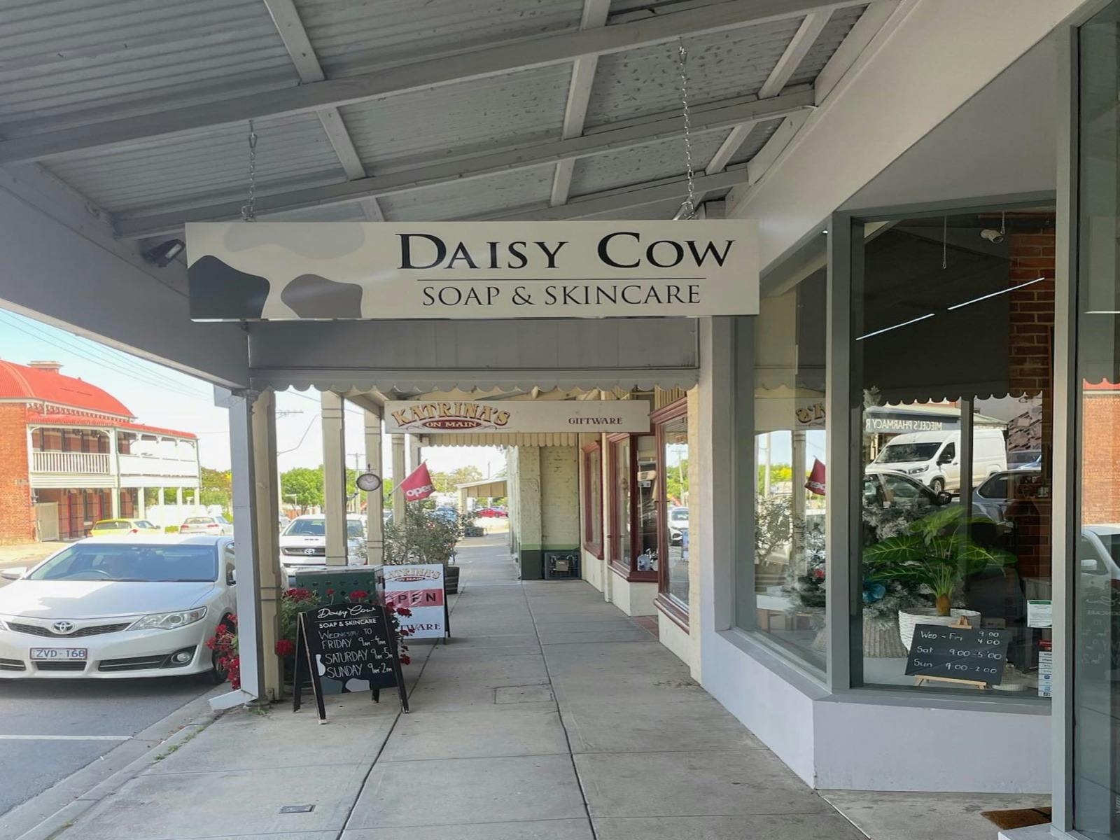 Street view of Daisy Cow  Soap & Skincare signage
