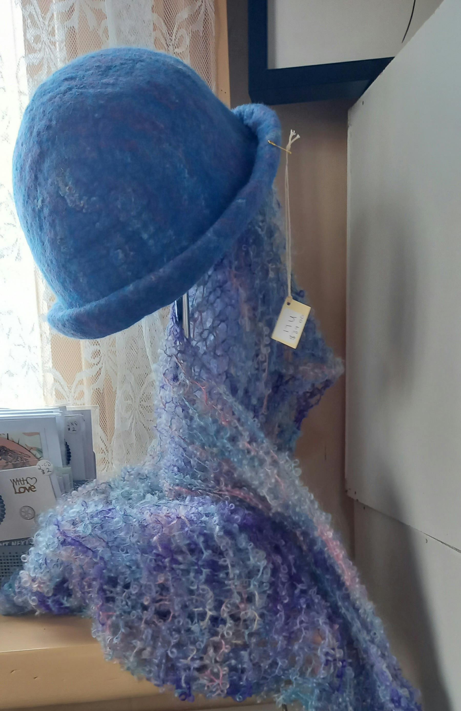 Beautiful blue felted hat and lovely warm scarf