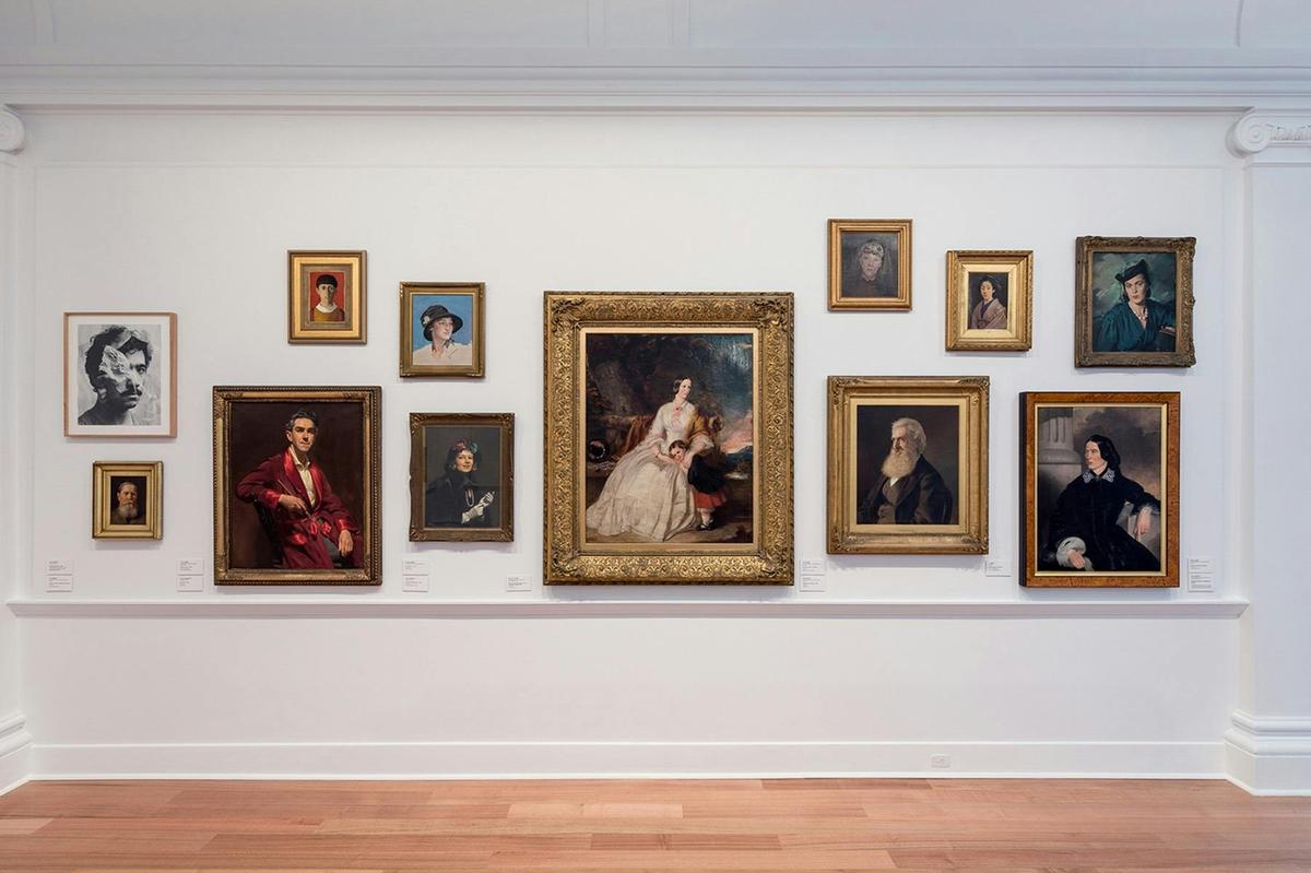 Geelong Gallery permanent collection of portraits displayed in  salon hang