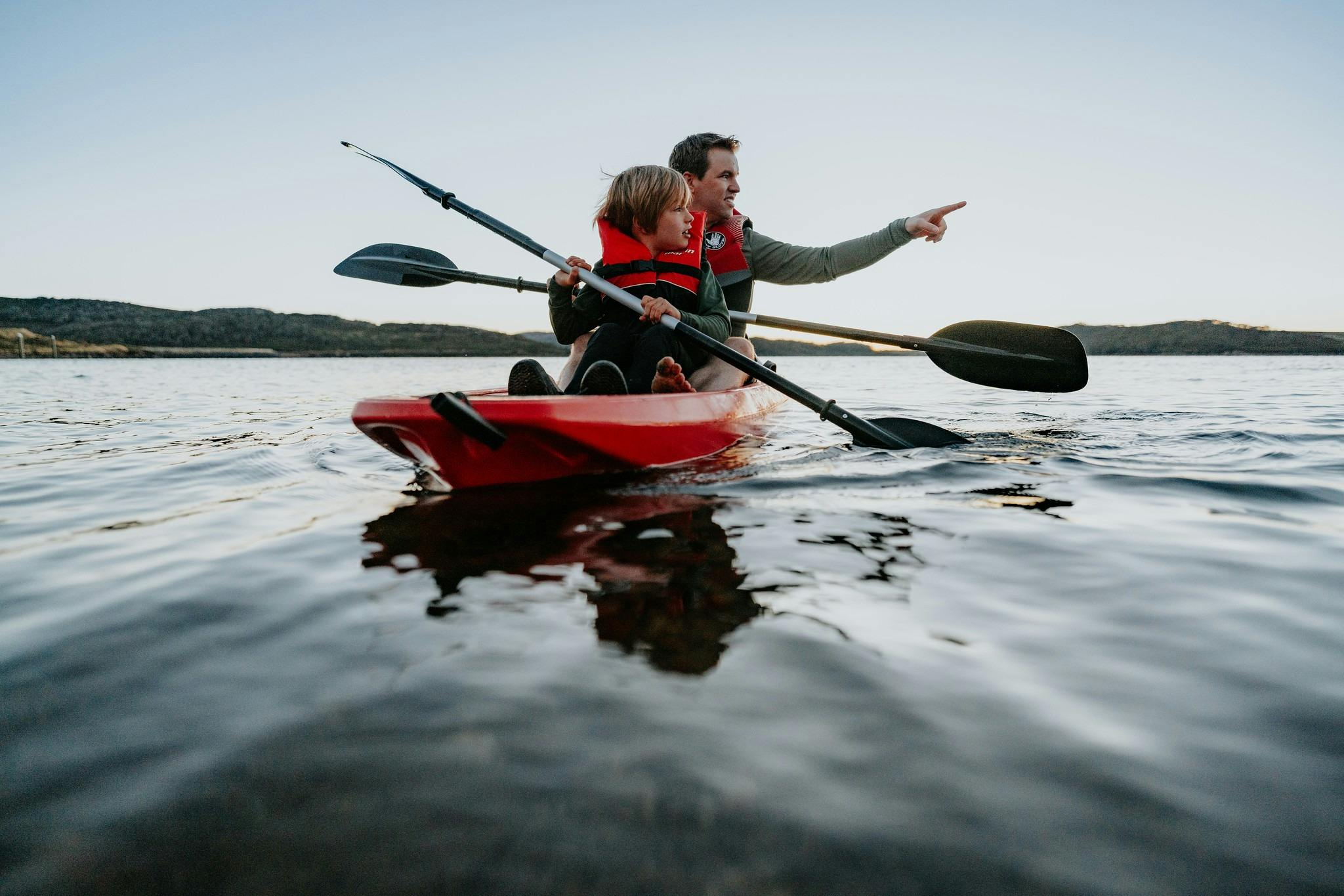 Father Son Rocky Valley Lake Kayak