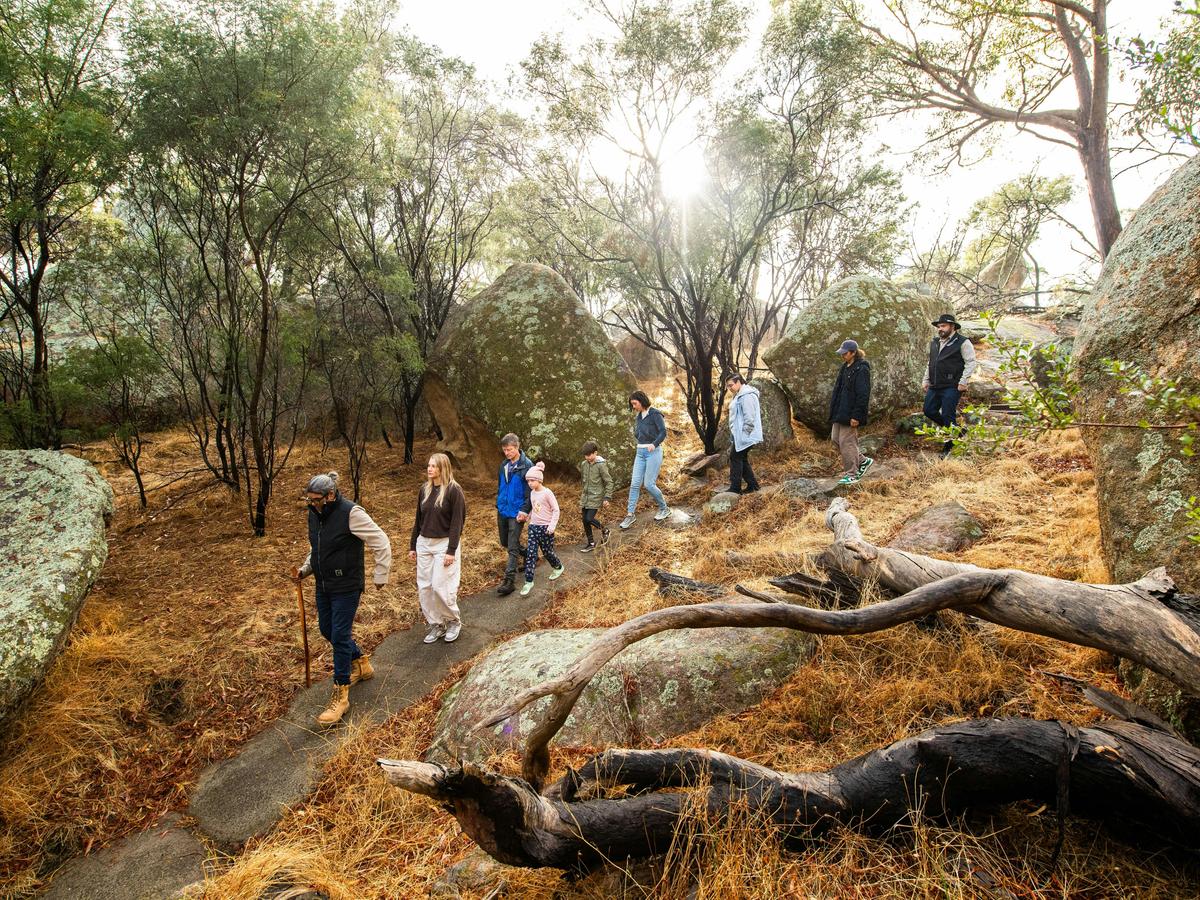 Guide leading group on Kooyoora State Park walk