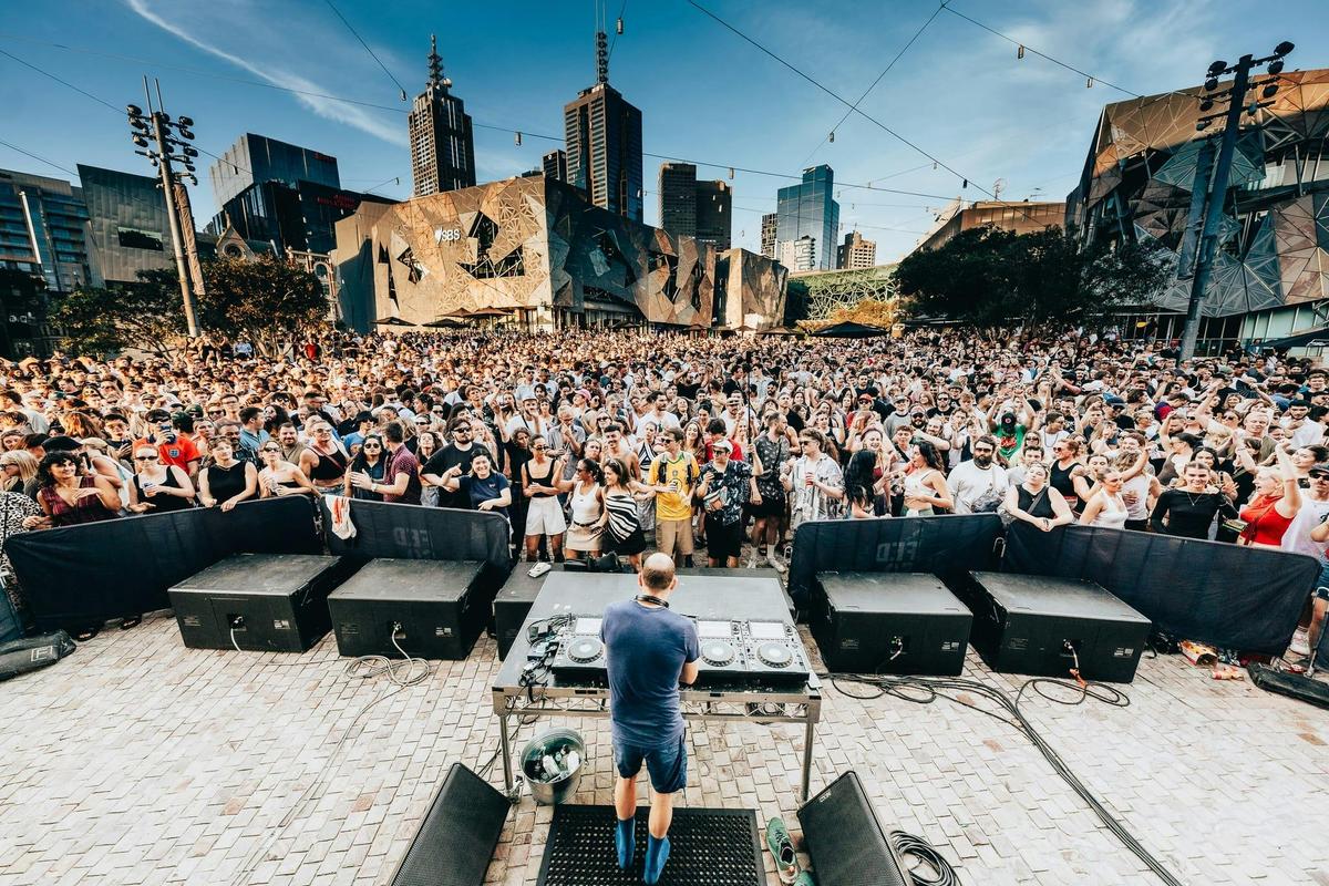 Caribou (Dan Snaith) performs a pop-up DJ set at Fed Square