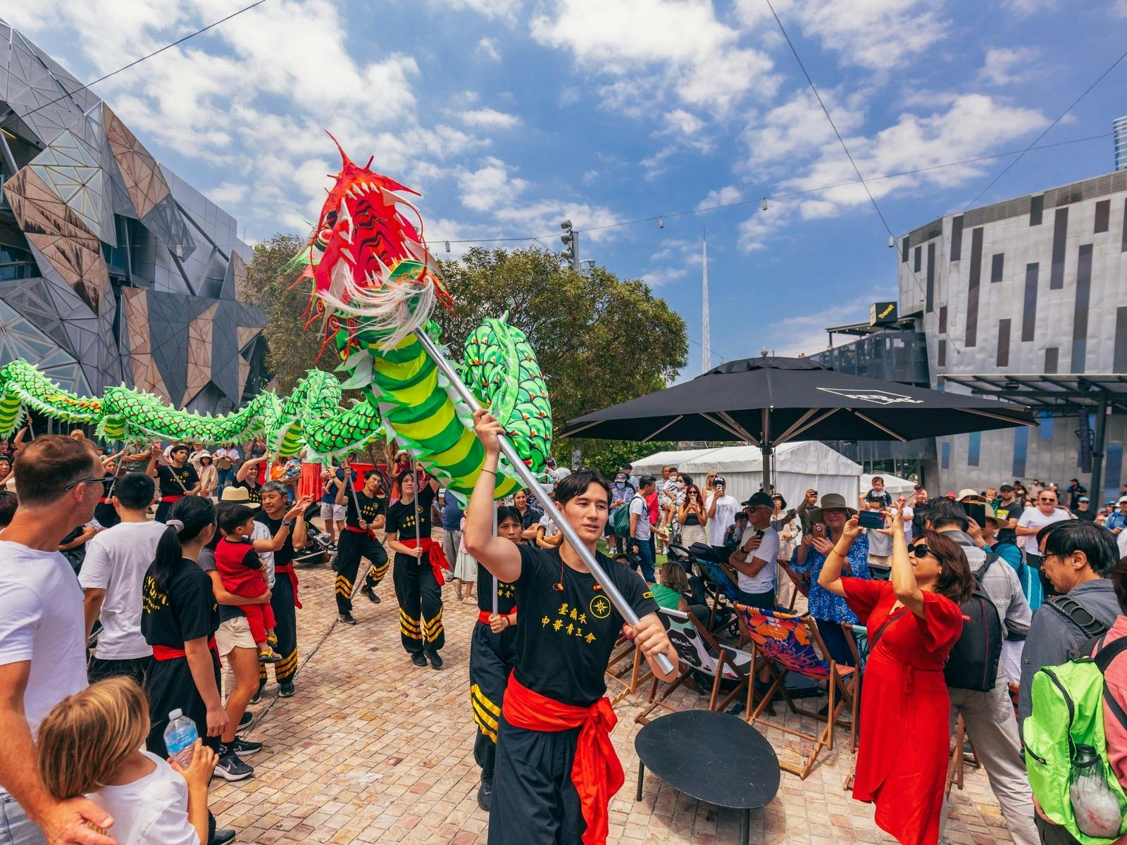 Celebrations for Lunar New Year at Fed Square.