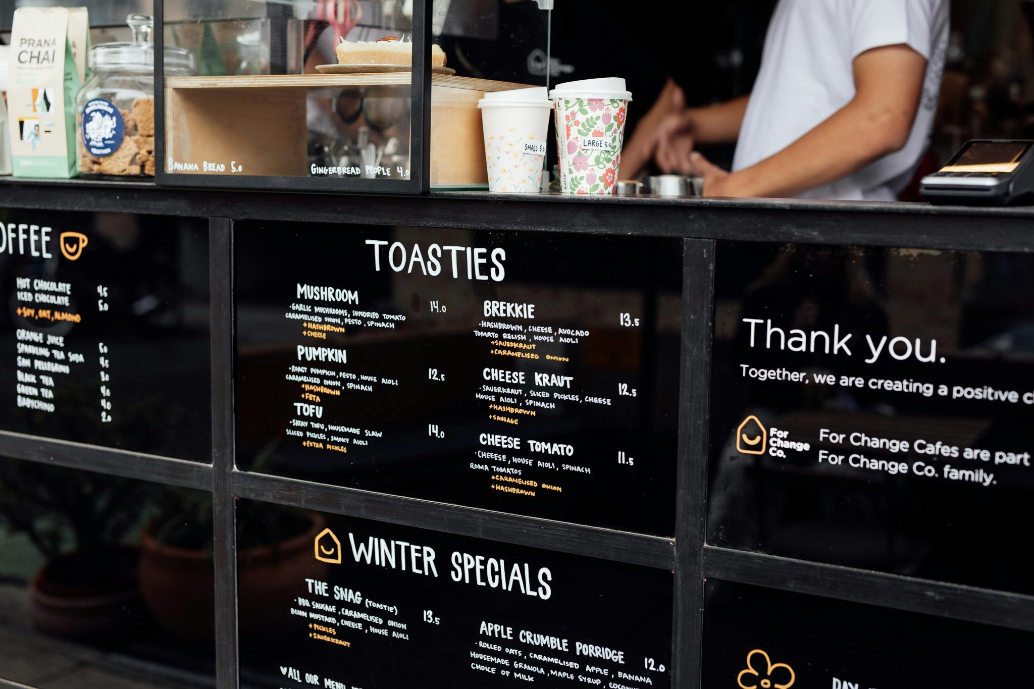 Close up of menu displayed on the wall