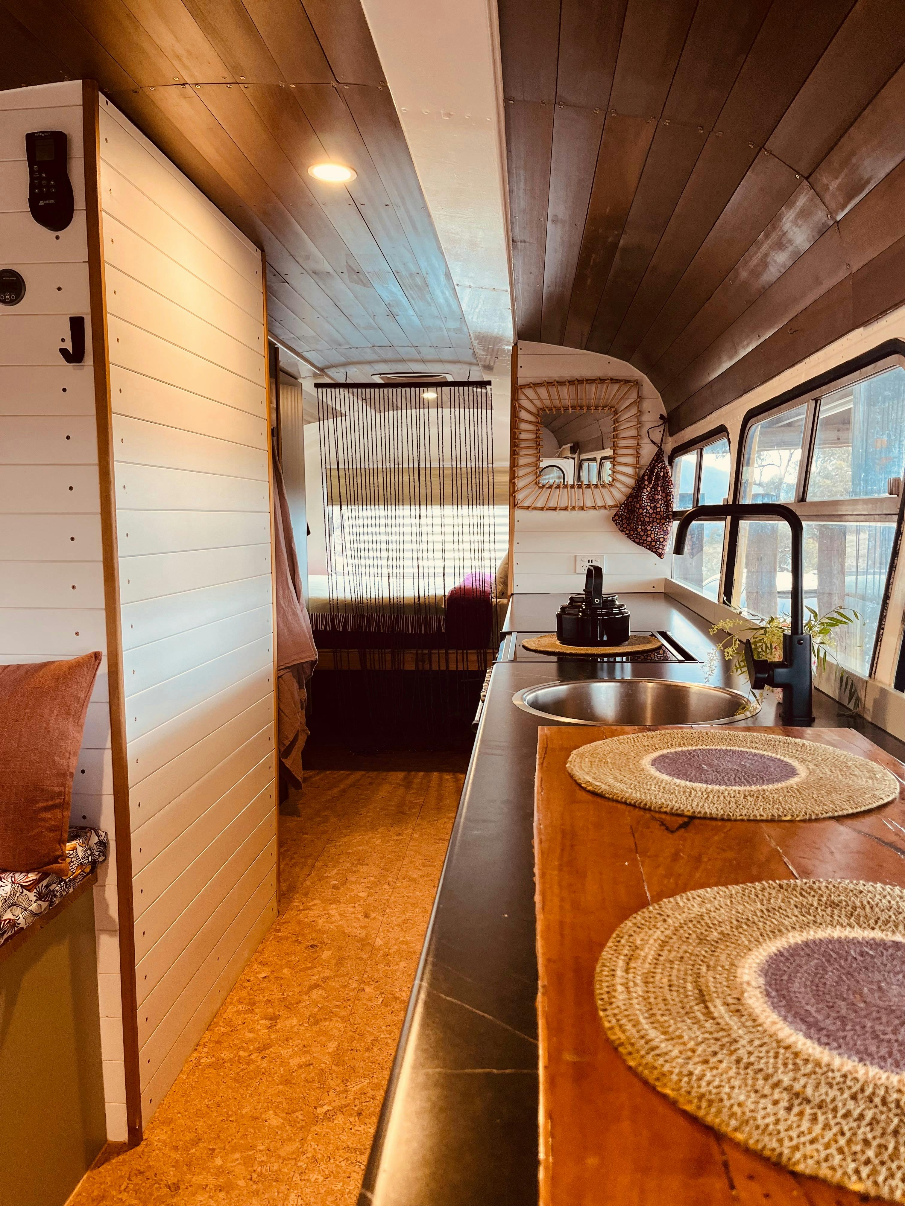 View looking to the back of the bus from the entry to the bedford bus