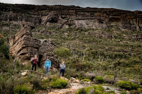 Hiking amongst rocky escarpments