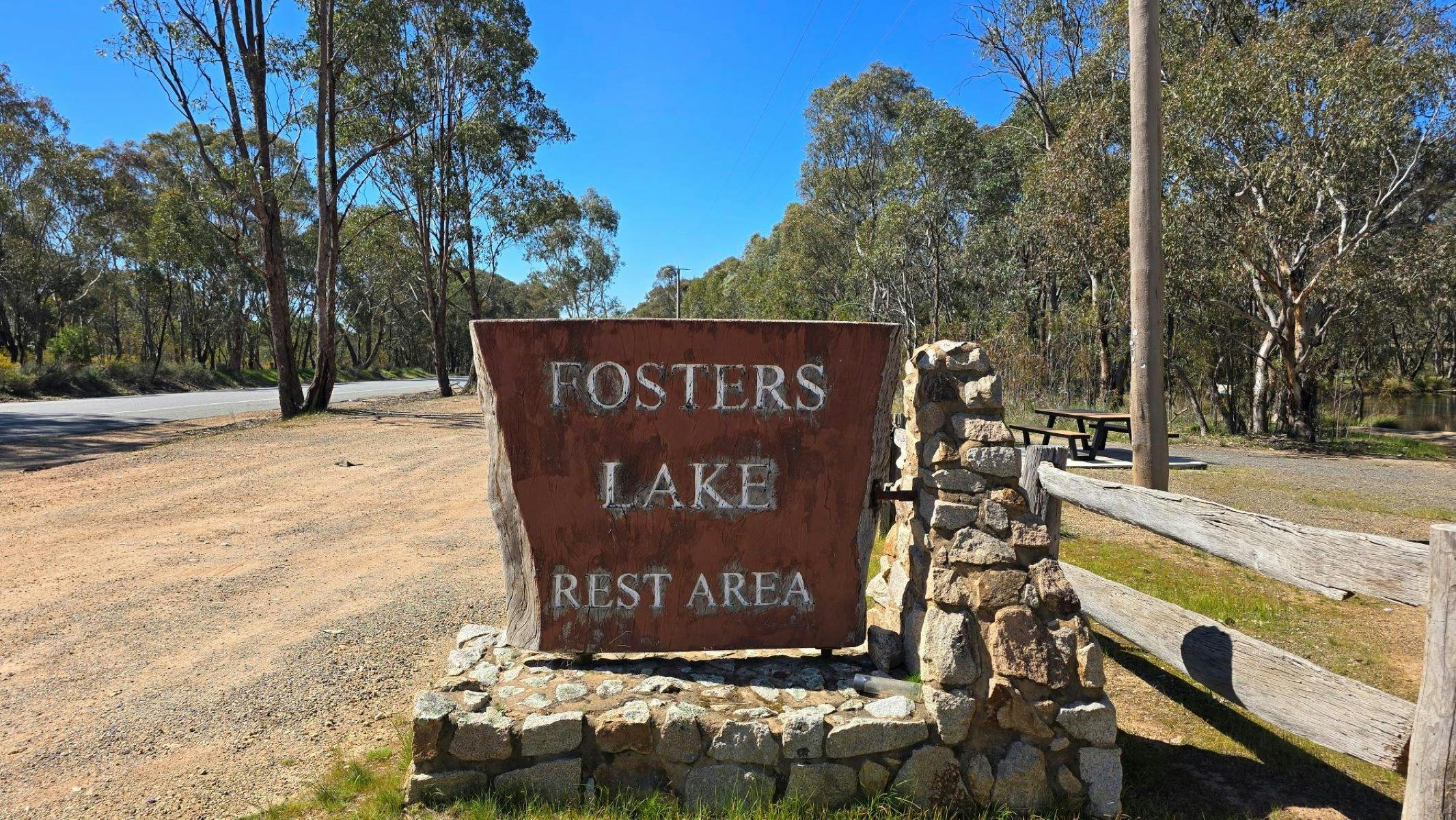 Fosters Lake Rest Area Sign