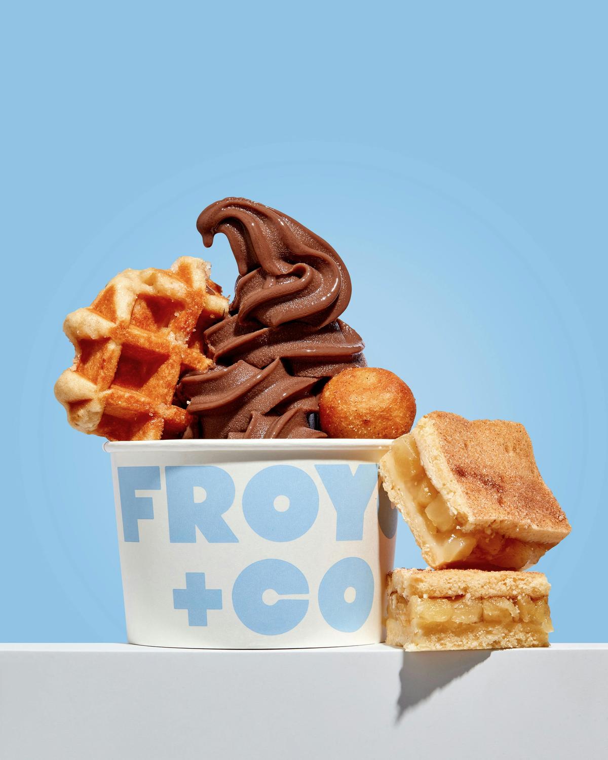 Froyo Winter Warmer, Waffles,warm apple slice, donut holes.