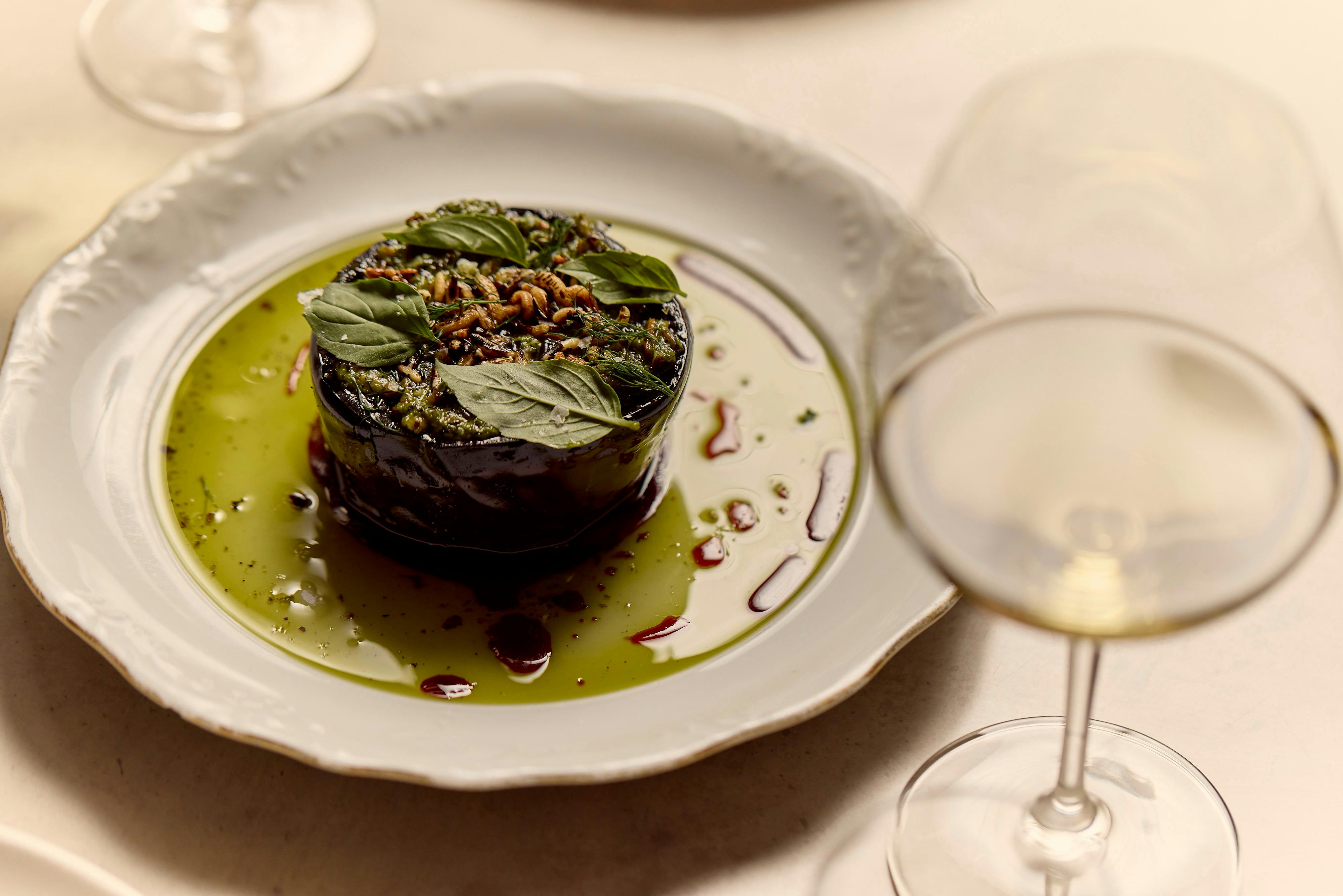 Eggplant, wild rice & pesto - a totally vegan main course