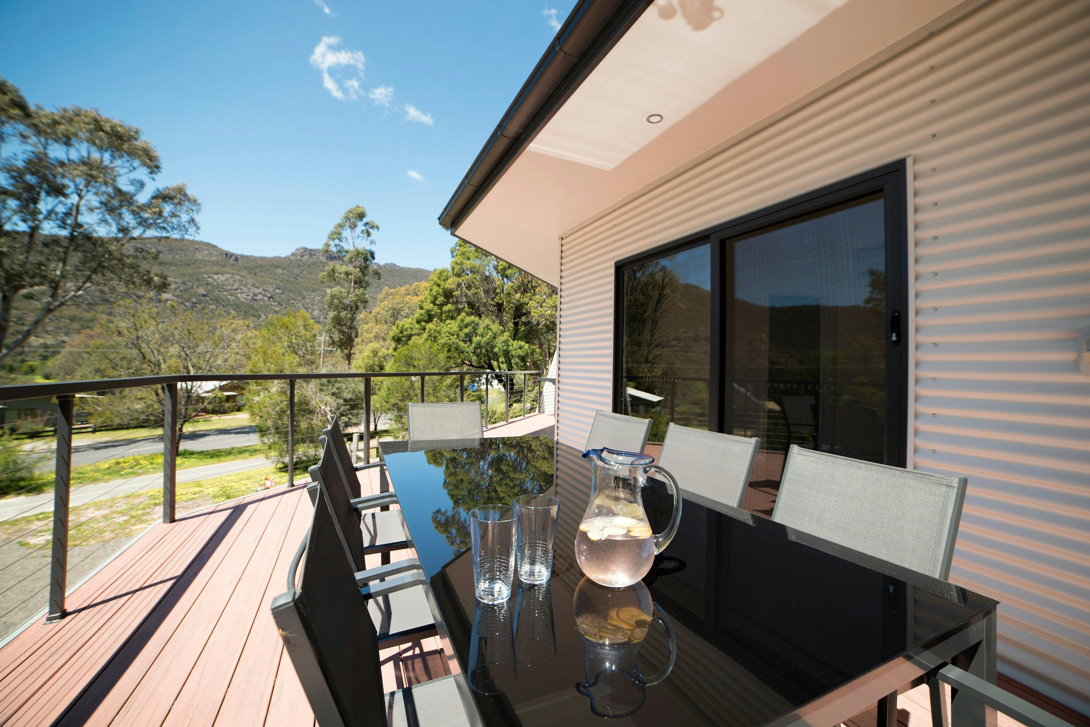 Views to the Mt William Range from spacious deck and outdoor dining area