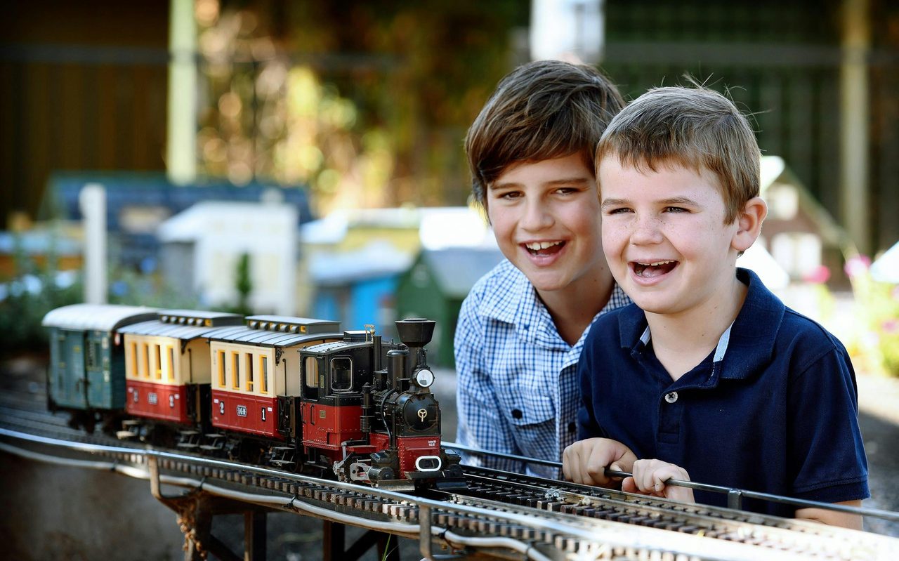 Kids enjoying model train display at Gunnedah Rural Museum