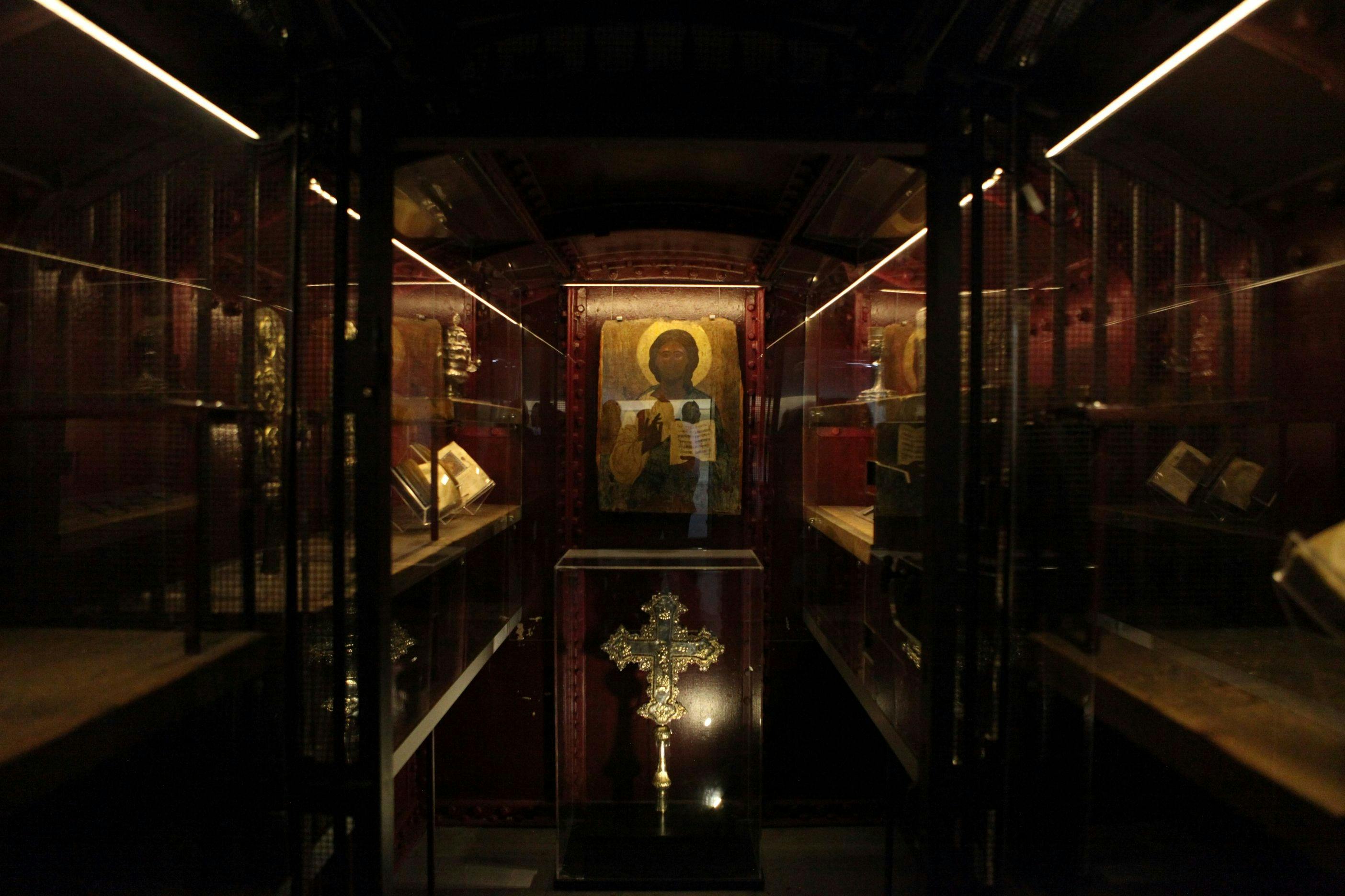 Objects in the Gods Myths & Mortals exhibition, displayed inside the Former Royal Mint vault