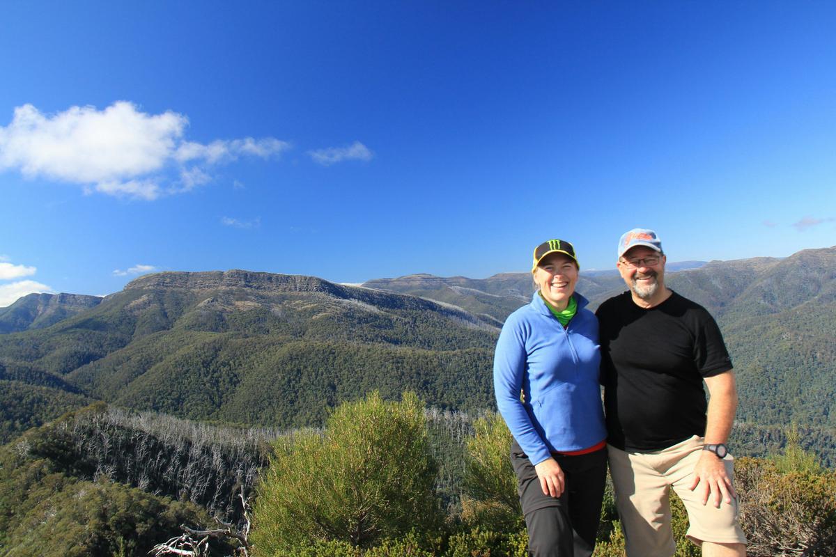 Your guide and base camp manager with The Bluff and Mt Eadley Stoney to the left.