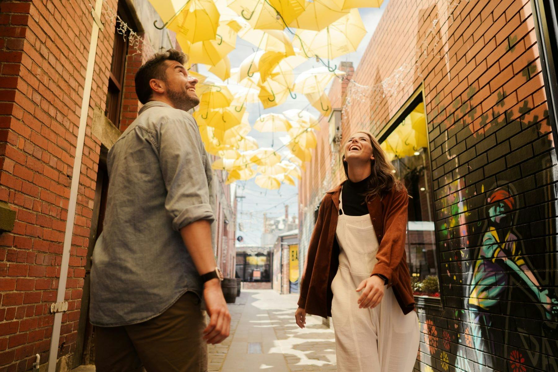 Couple wander down Hop Lane