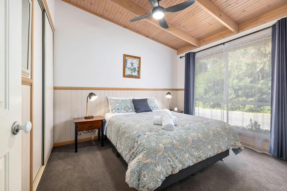 a bedroom with a large bed