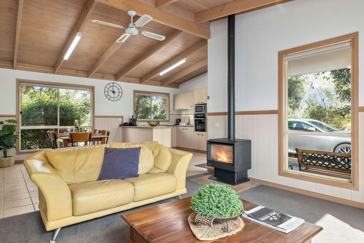 a living room with a fireplace