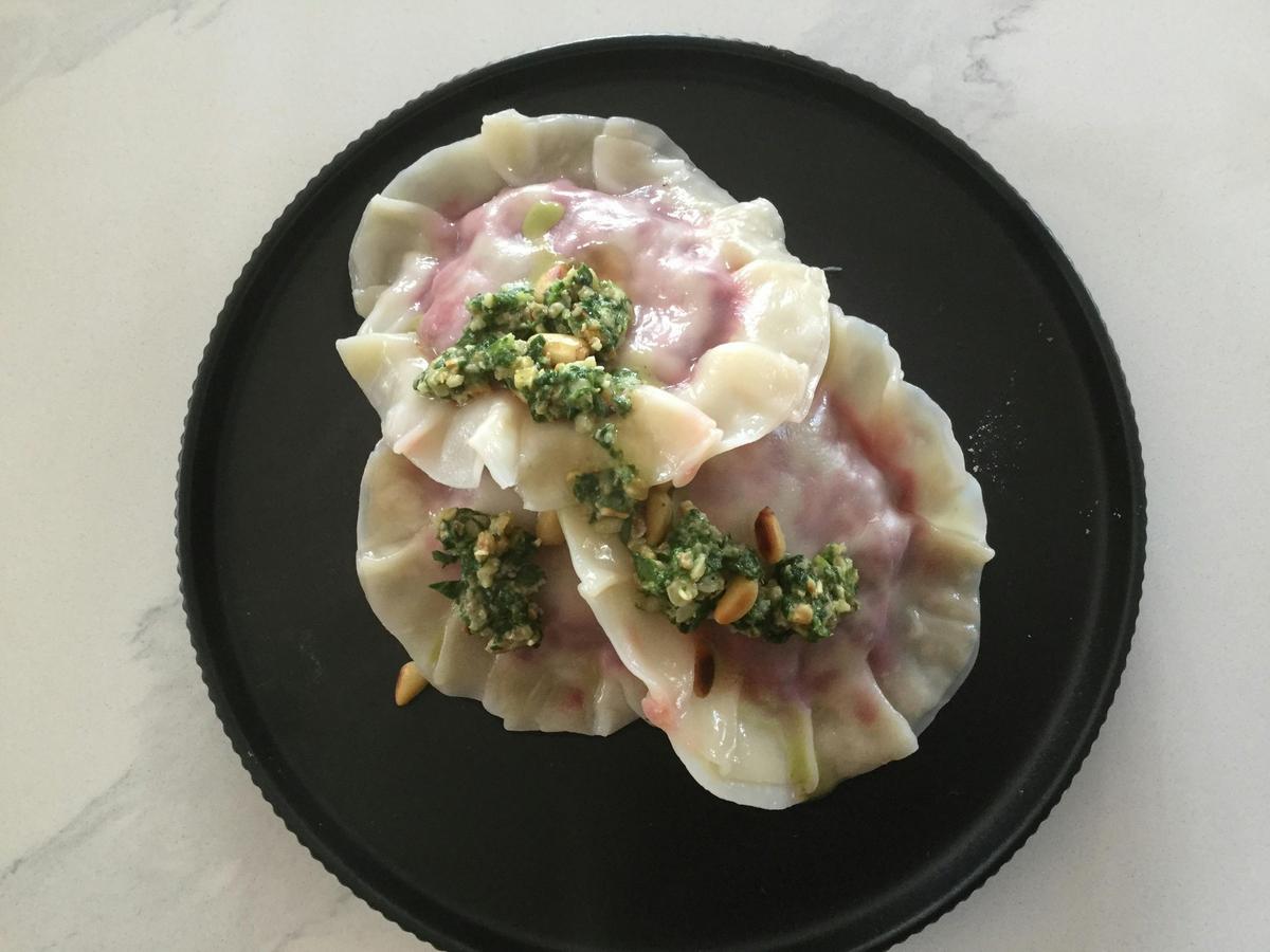 Beetroot and ricotta ravioli