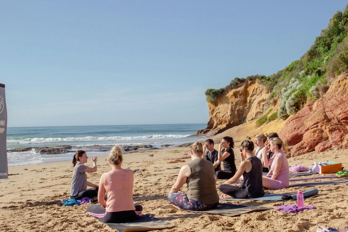 Blissful beach yoga.