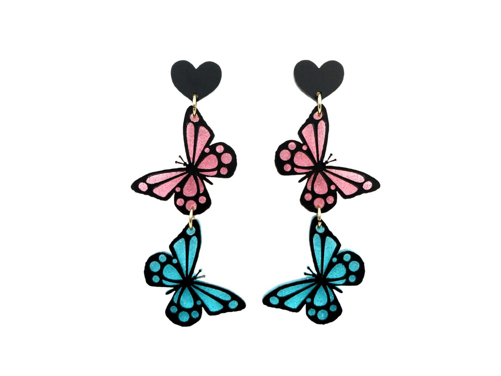 Haus of Dizzy Beautiful Budya Budya Double drop earrings - Rose and Aqua