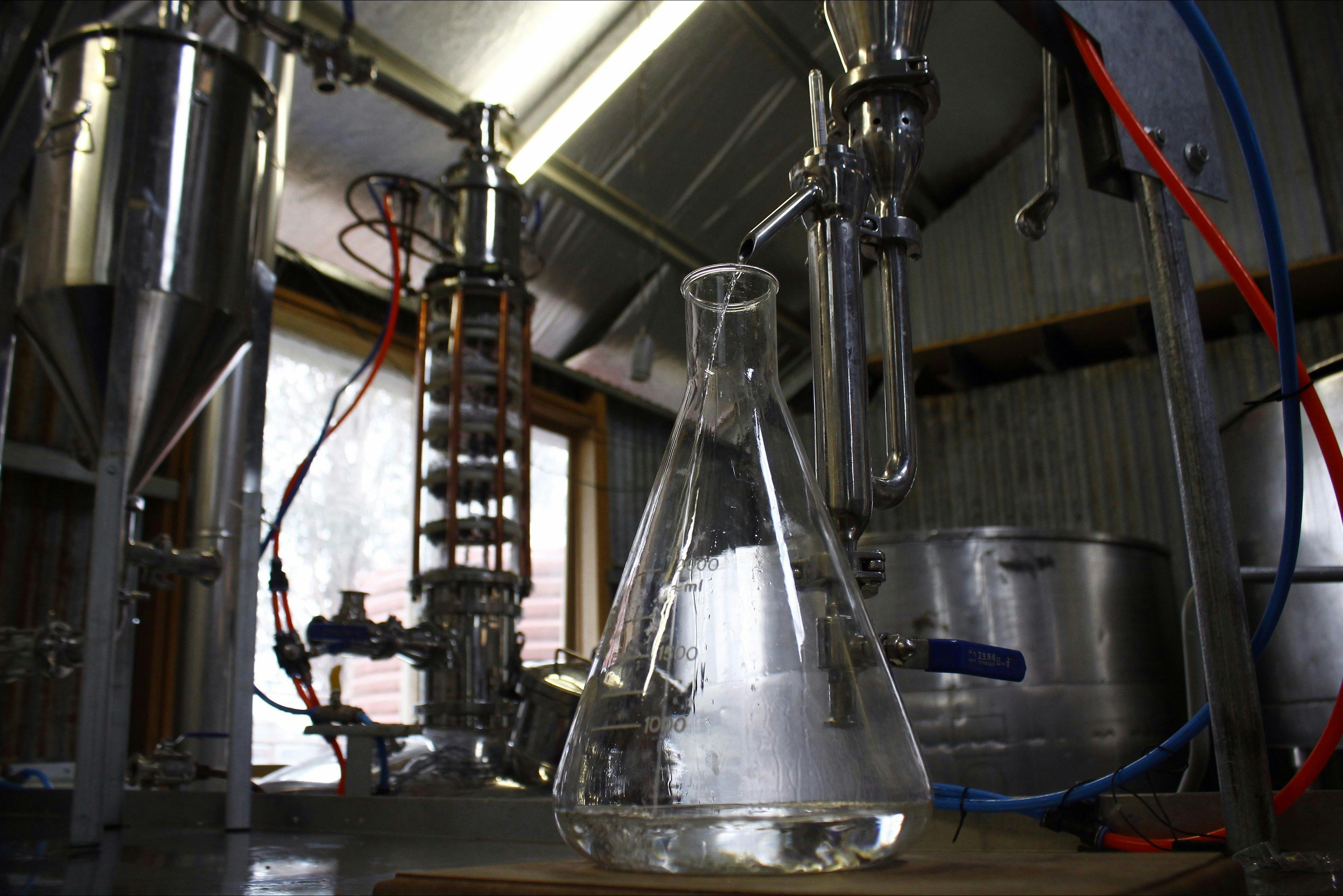 Triple distilled grain spiriting coming off the still