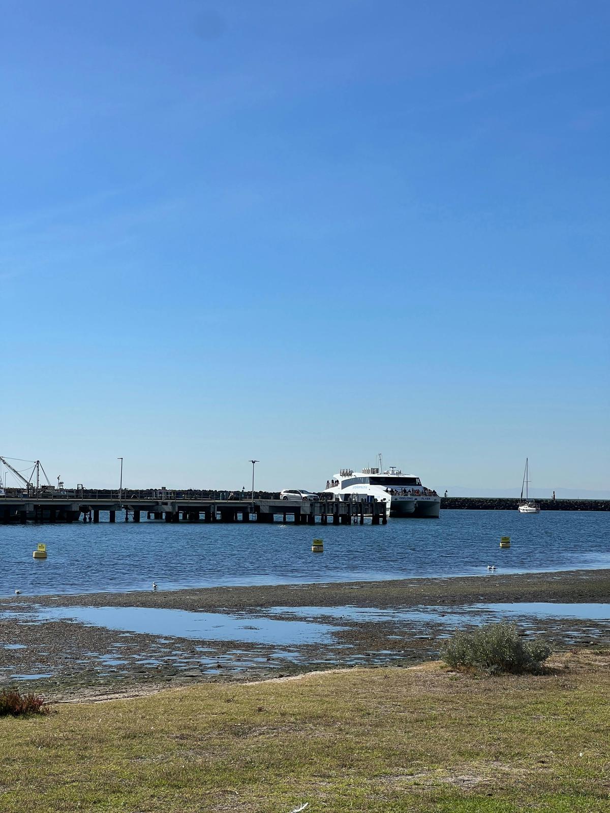 Ferry in the ocean at the pier