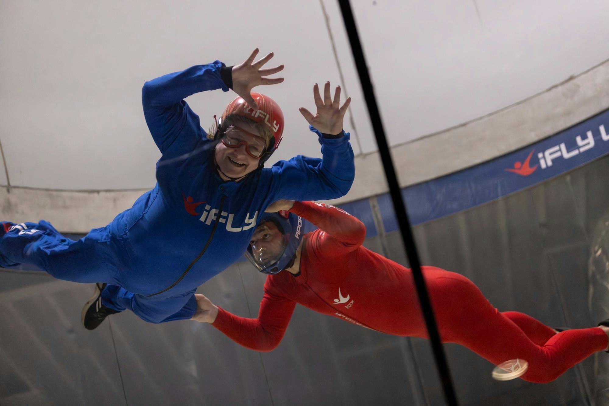 A first-time flyer enjoying the sensation of freefall