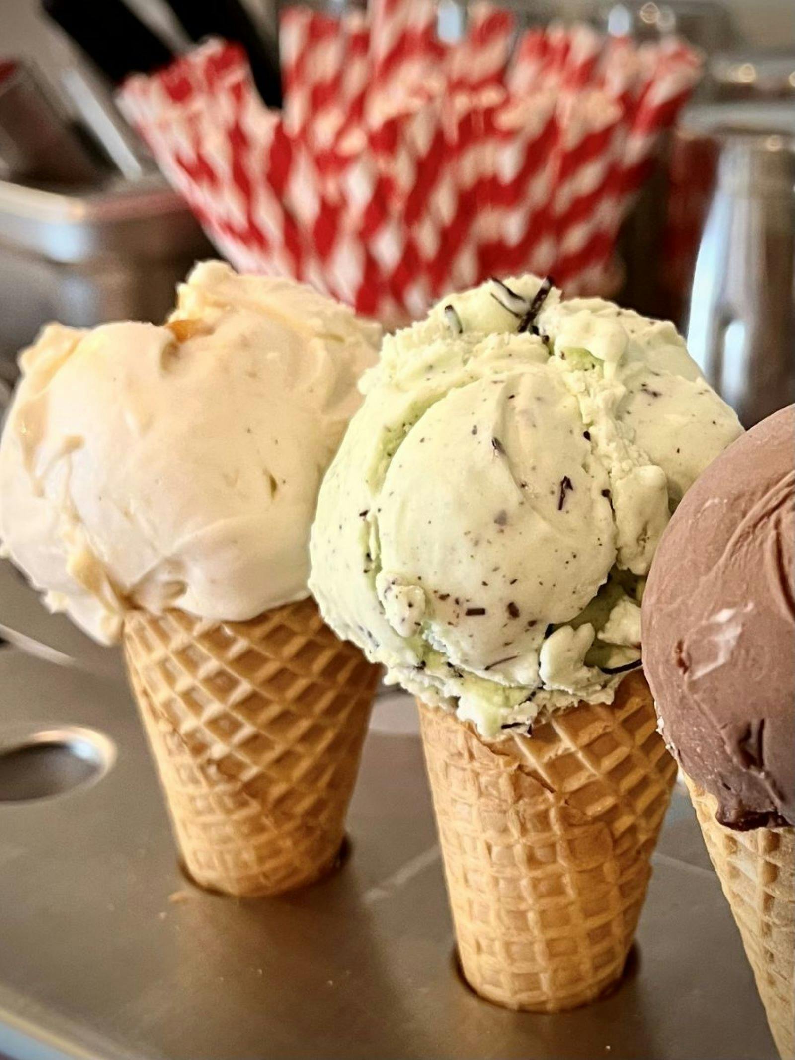 Three ice creams in a row