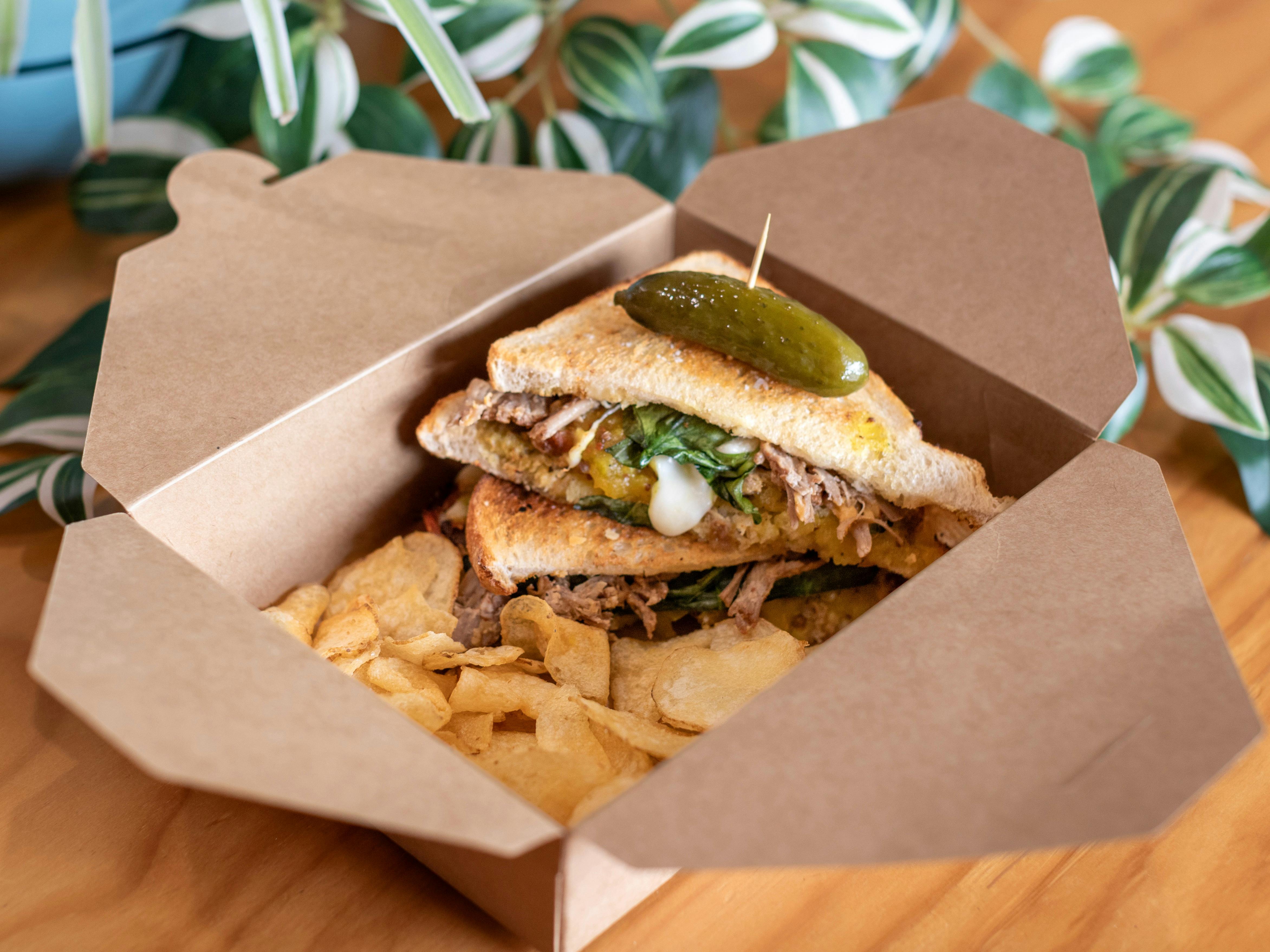 Make it a combo! Toastie, chips, and a gherkin for good measure!