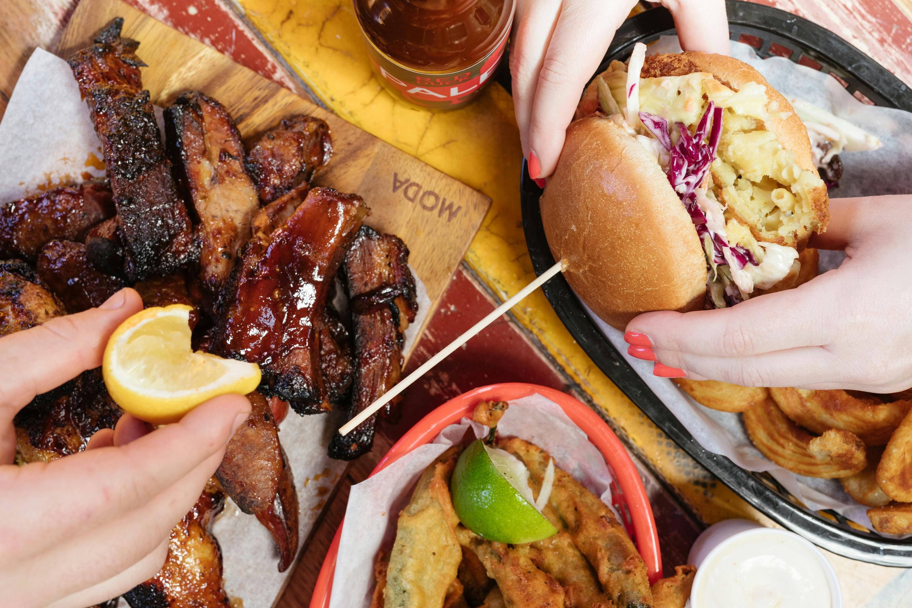 Hop Temple Mac Attack, Pork Ribs and Okra Poppers