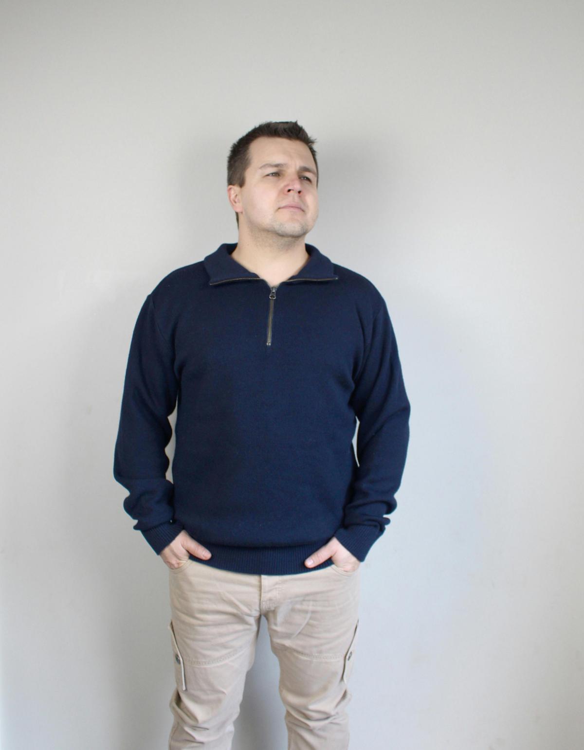 Mens Zip Neck, Merino wool jumper