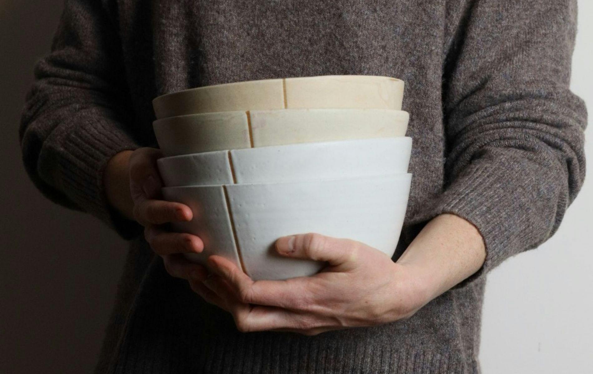 Set of four wheel-thrown ramen bowls