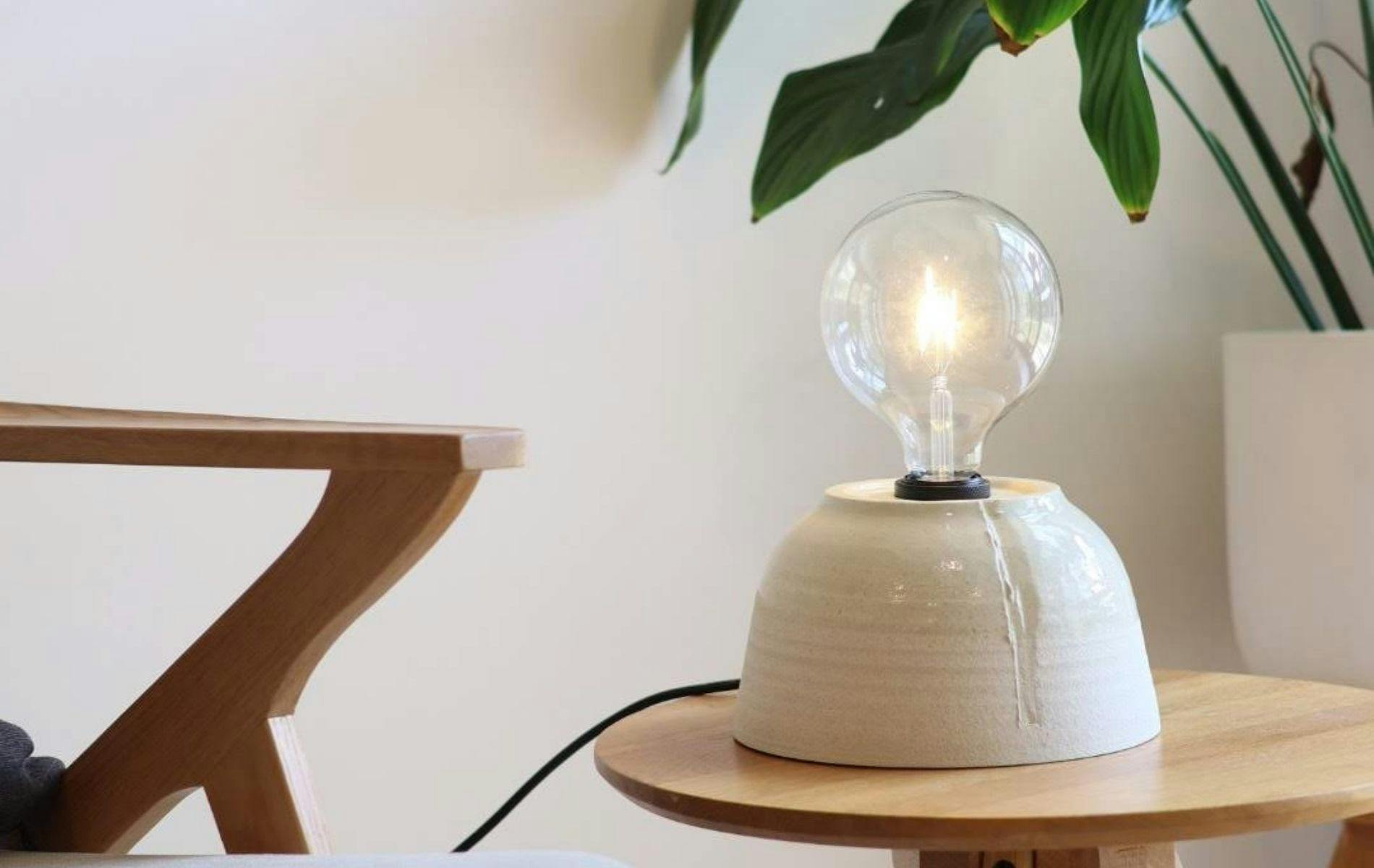 Wheel thrown- granite dome table lamp