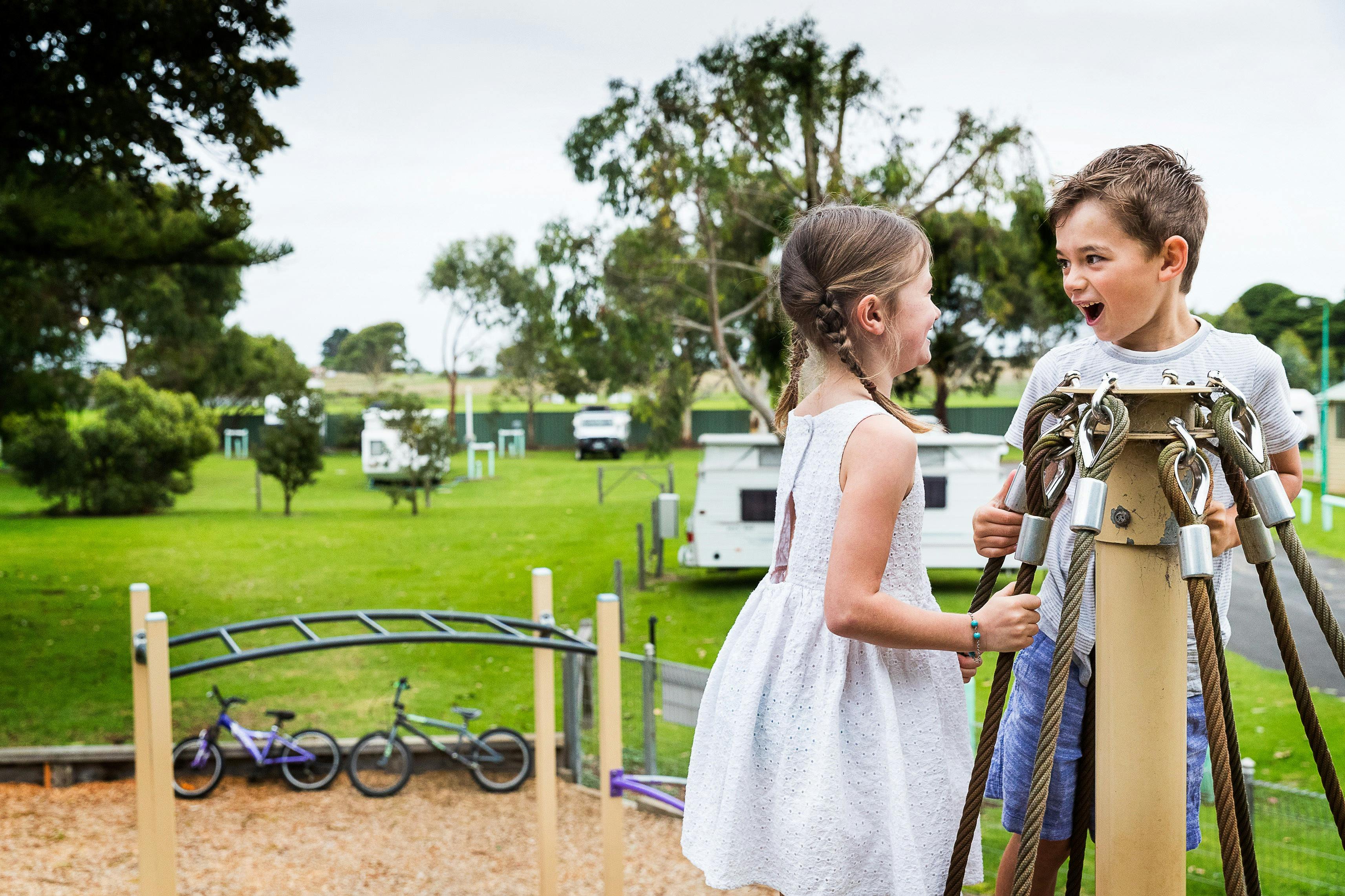 Playing at Koroit Tower Hill Caravan Park