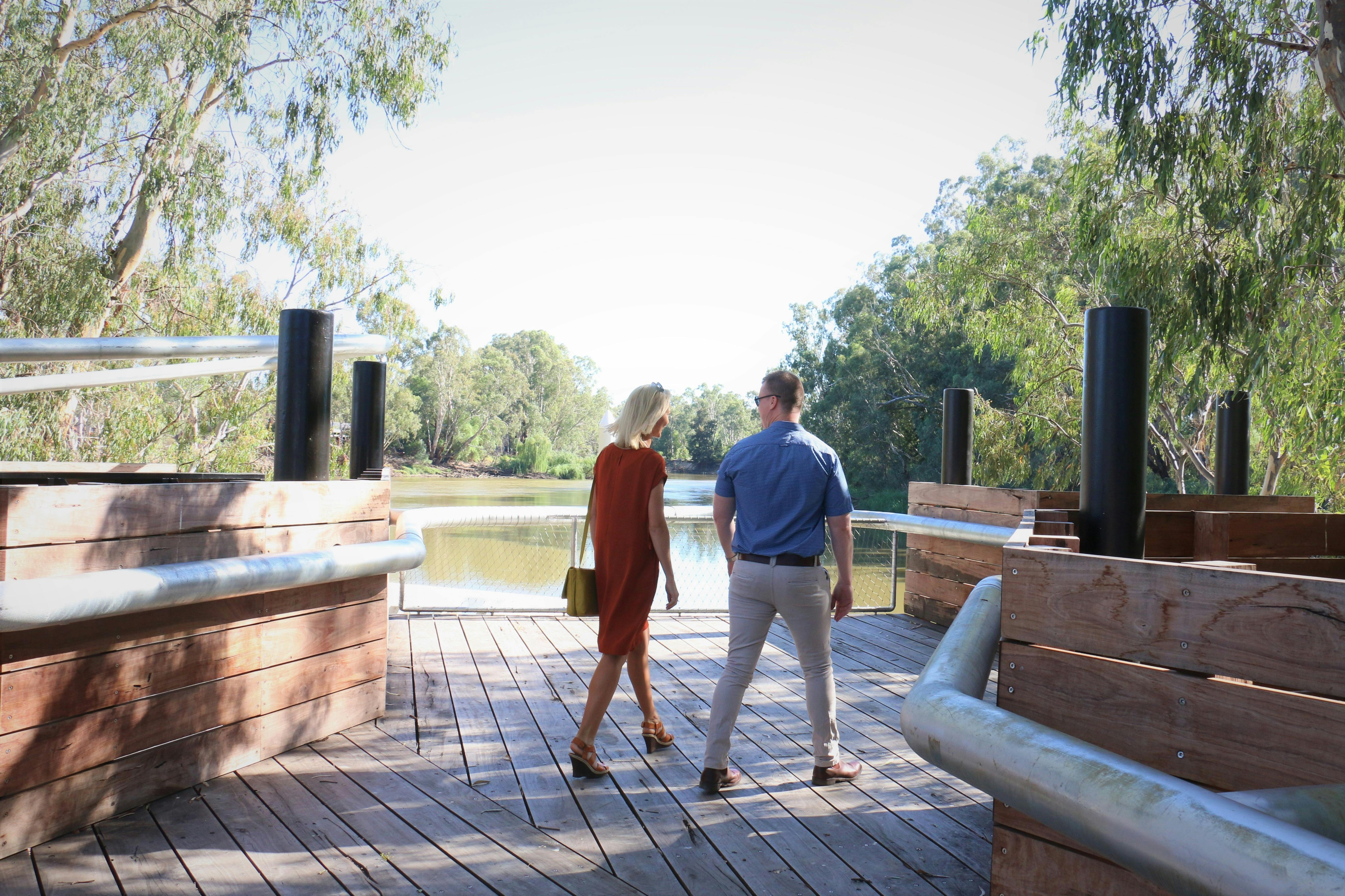 Couple walking on Koondrook Wharf