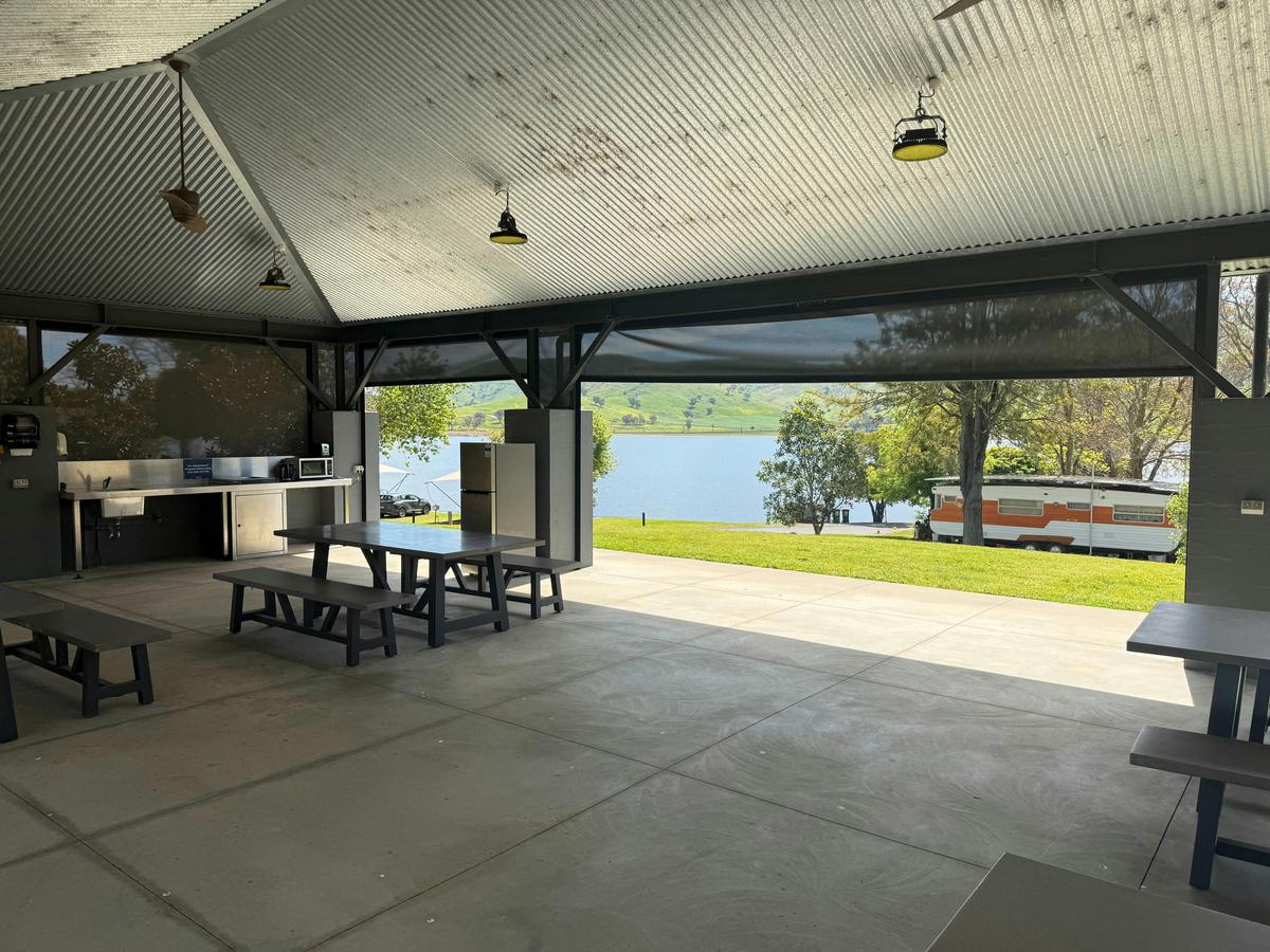 Massive camp kitchen with views over Lake Hume
