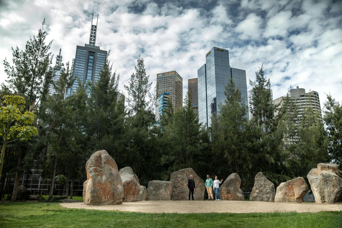 The Birrarung Marr 'Ancestor Stones', a cultural site in the heart of the city.
