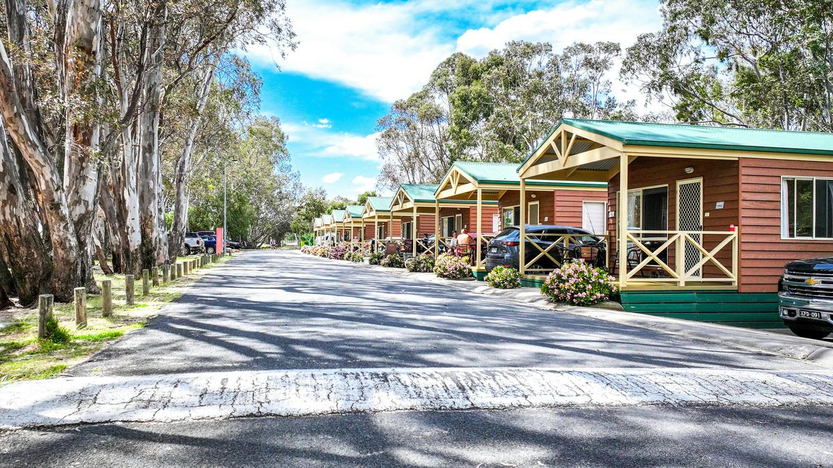 Comfortable cabin accommodation nestled among shady gums at Lake Fyans Holiday Park.
