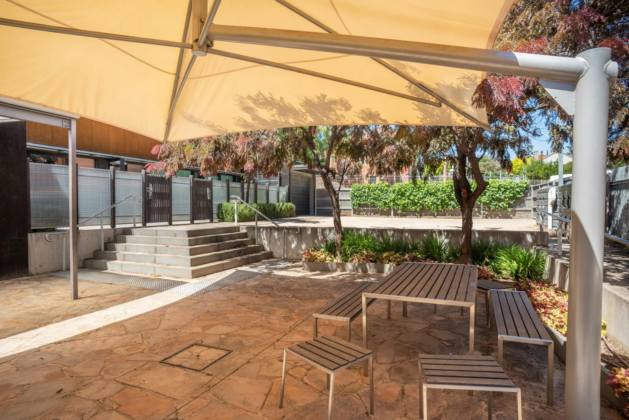 Outdoor meeting spaces at La Trobe Art Institute