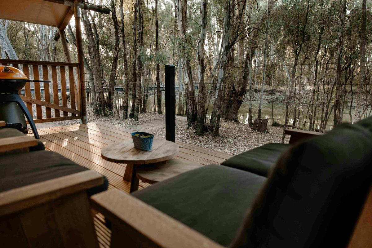 Koondrook Glamping Retreat Deck view of Gunbower Creek