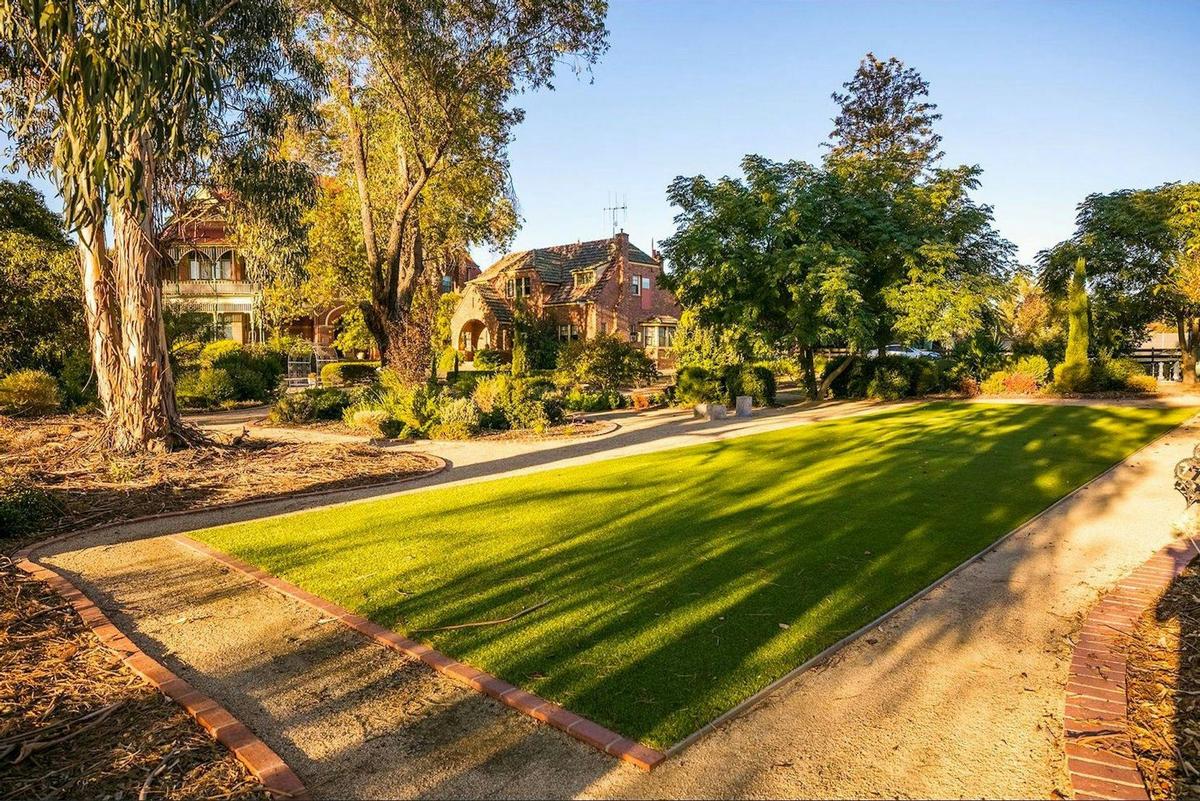 Across side lawn