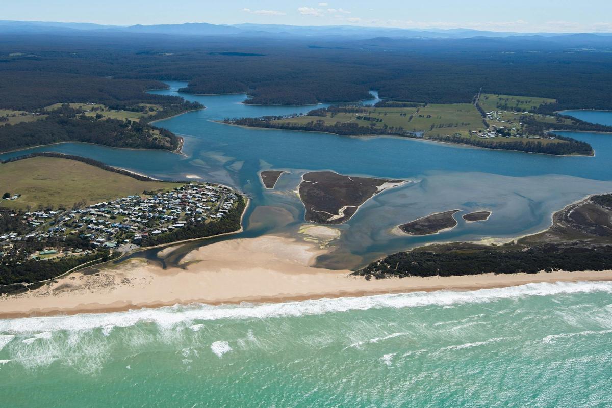Flight 2 – View of Lakes Tyers Beach and Lakes Tyers looking north