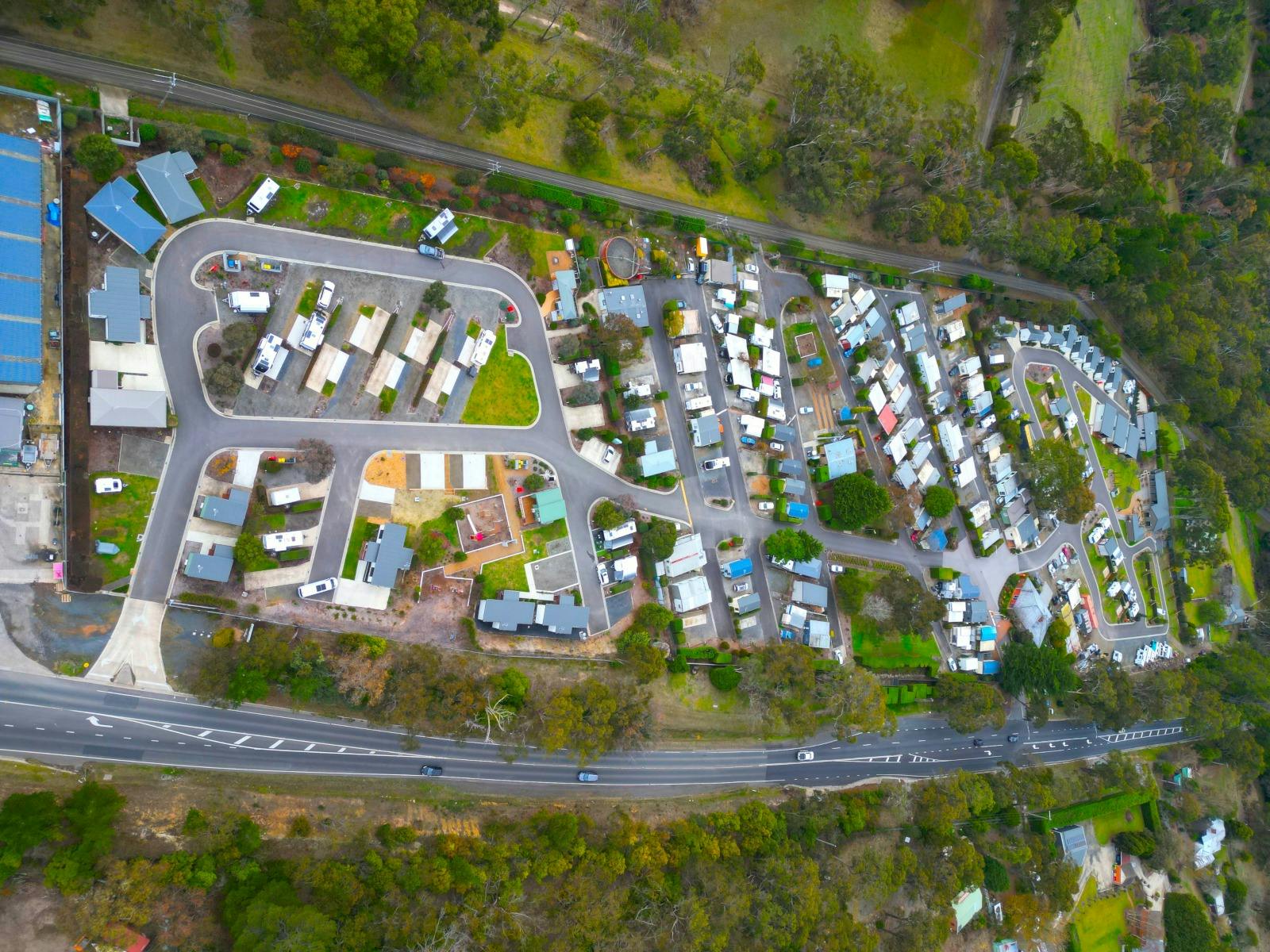 Arial shot 200m above park showing how large it is