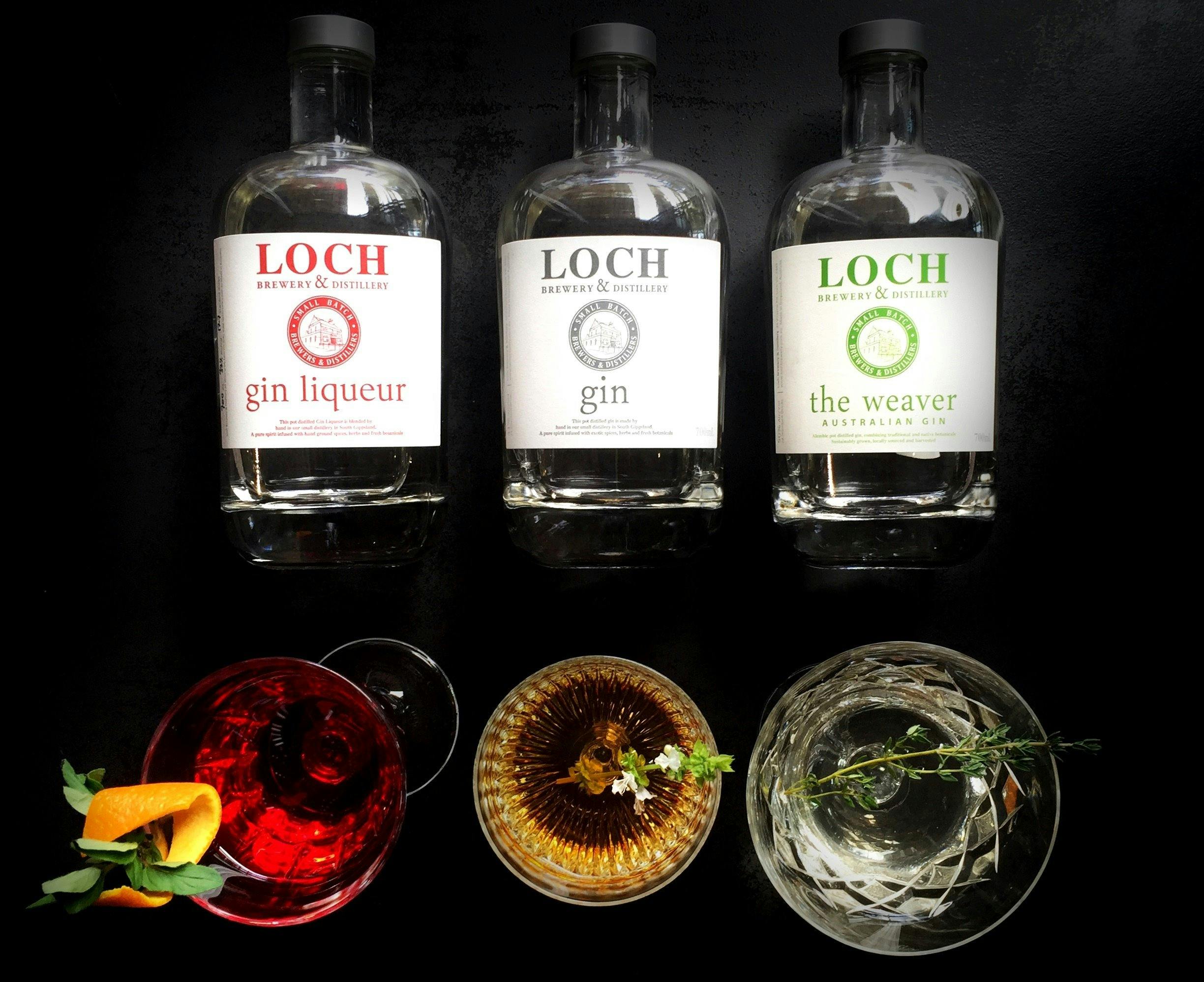 Selection of Loch Gin in the bottle and also in a glass