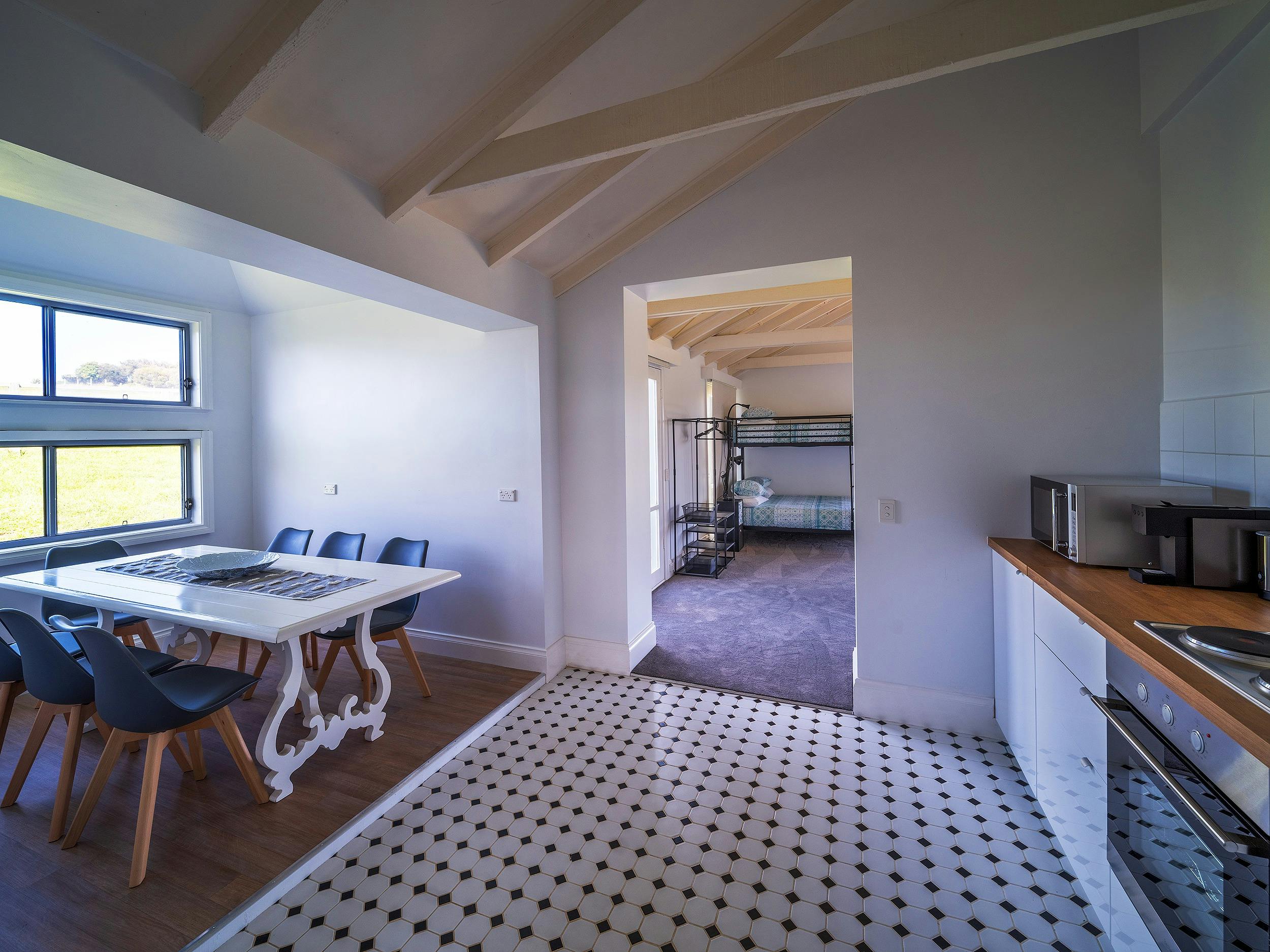 Inside dining table and kitchen
