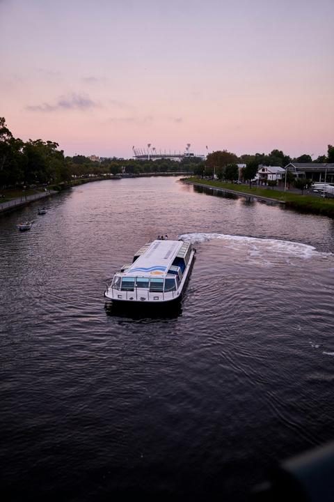 Cruise Boat from Above at Sunset Time