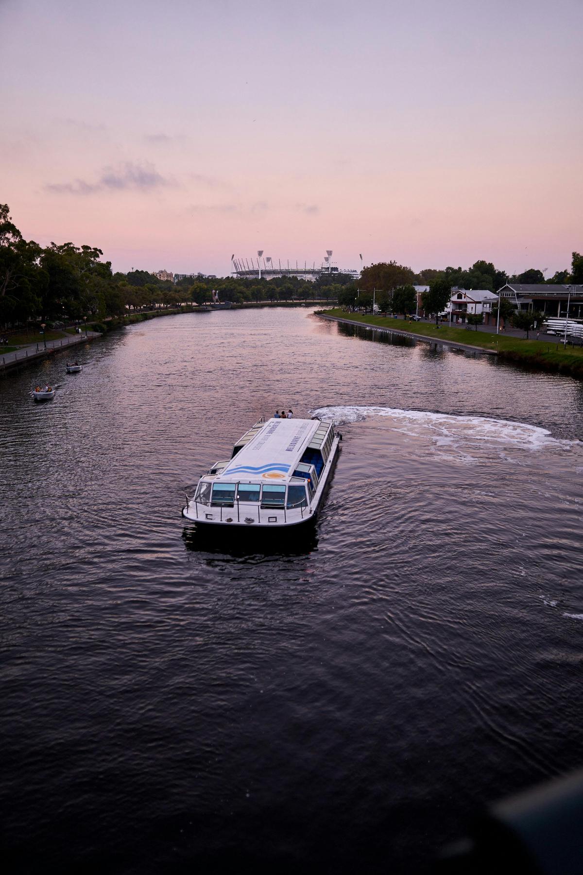 Cruise Boat from Above at Sunset Time