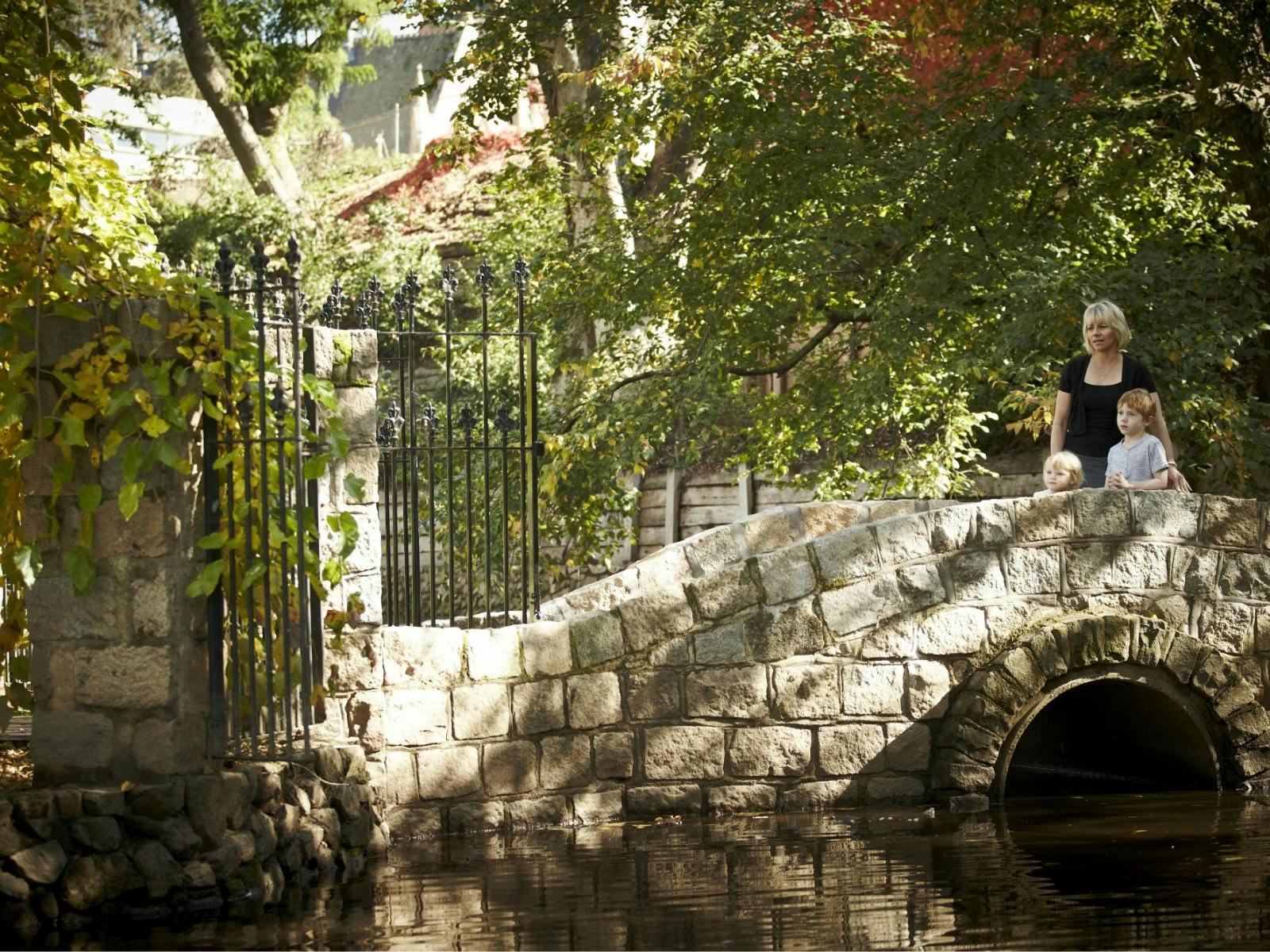 Family on bridge in merriwa park