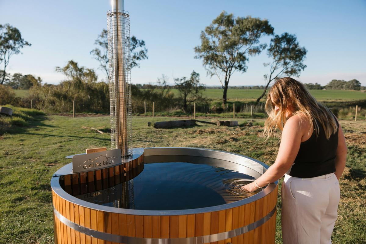 Private outdoor wood fired hot tub