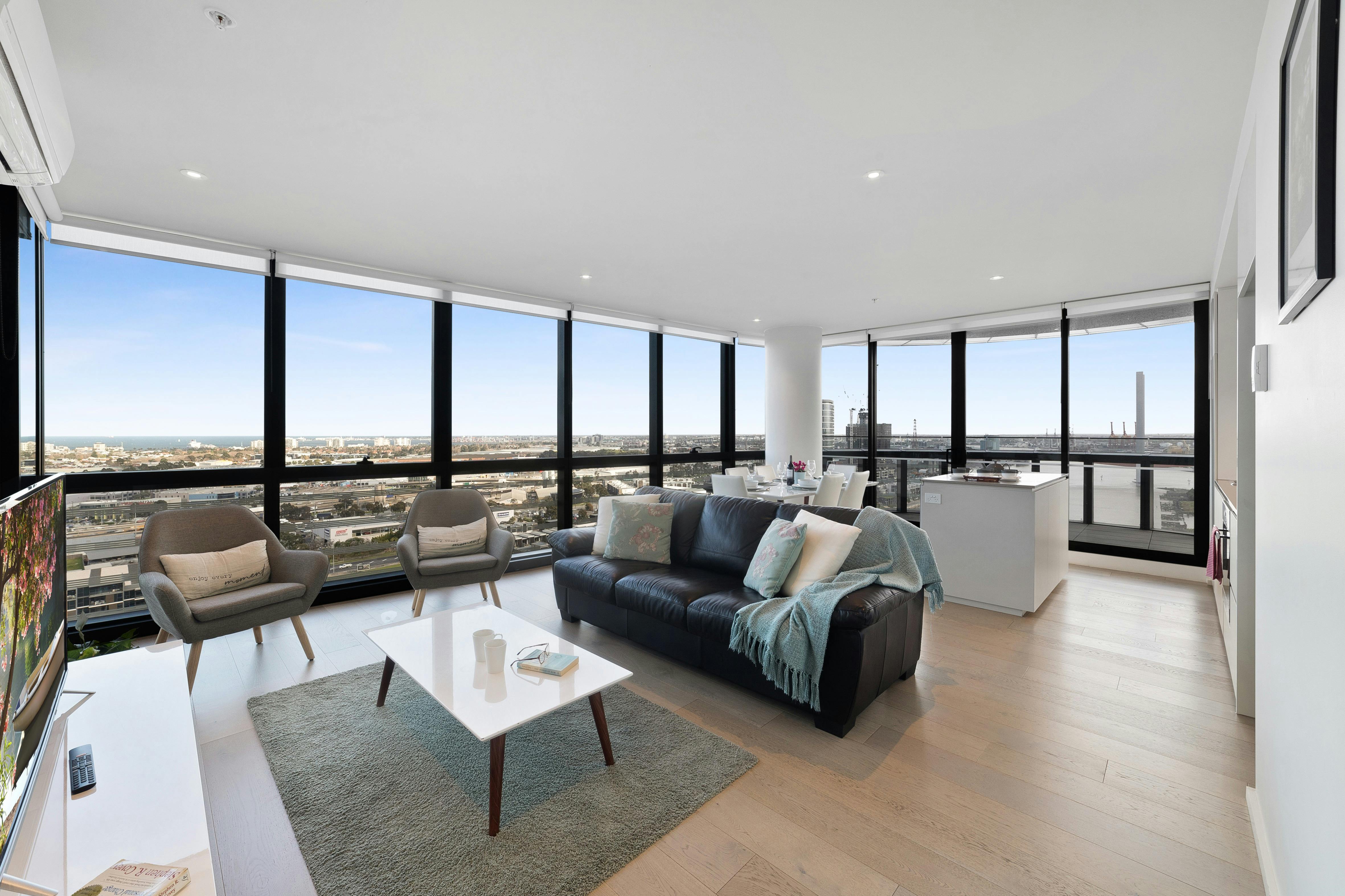 The living area of our Premium 2 Bedroom collection. This apartment boasts magnificent views.