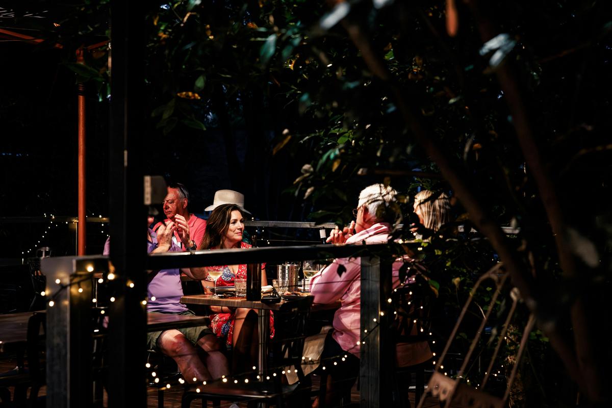 Beer garden in the evening
